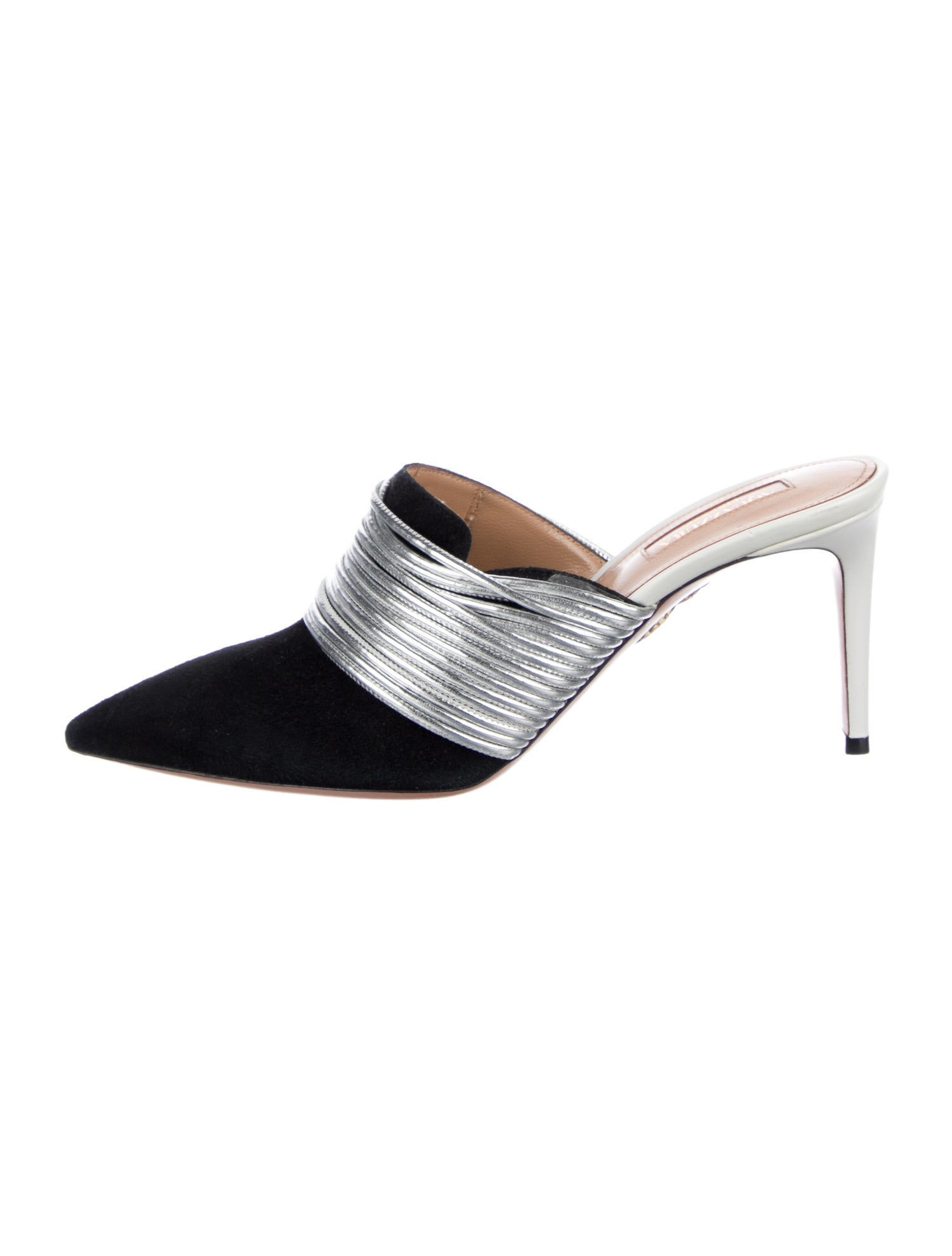 Aquazzura Suede Colorblock Pattern Mules