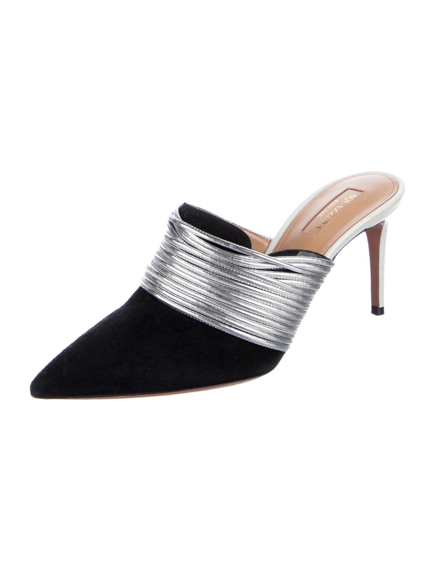 Aquazzura Suede Colorblock Pattern Mules