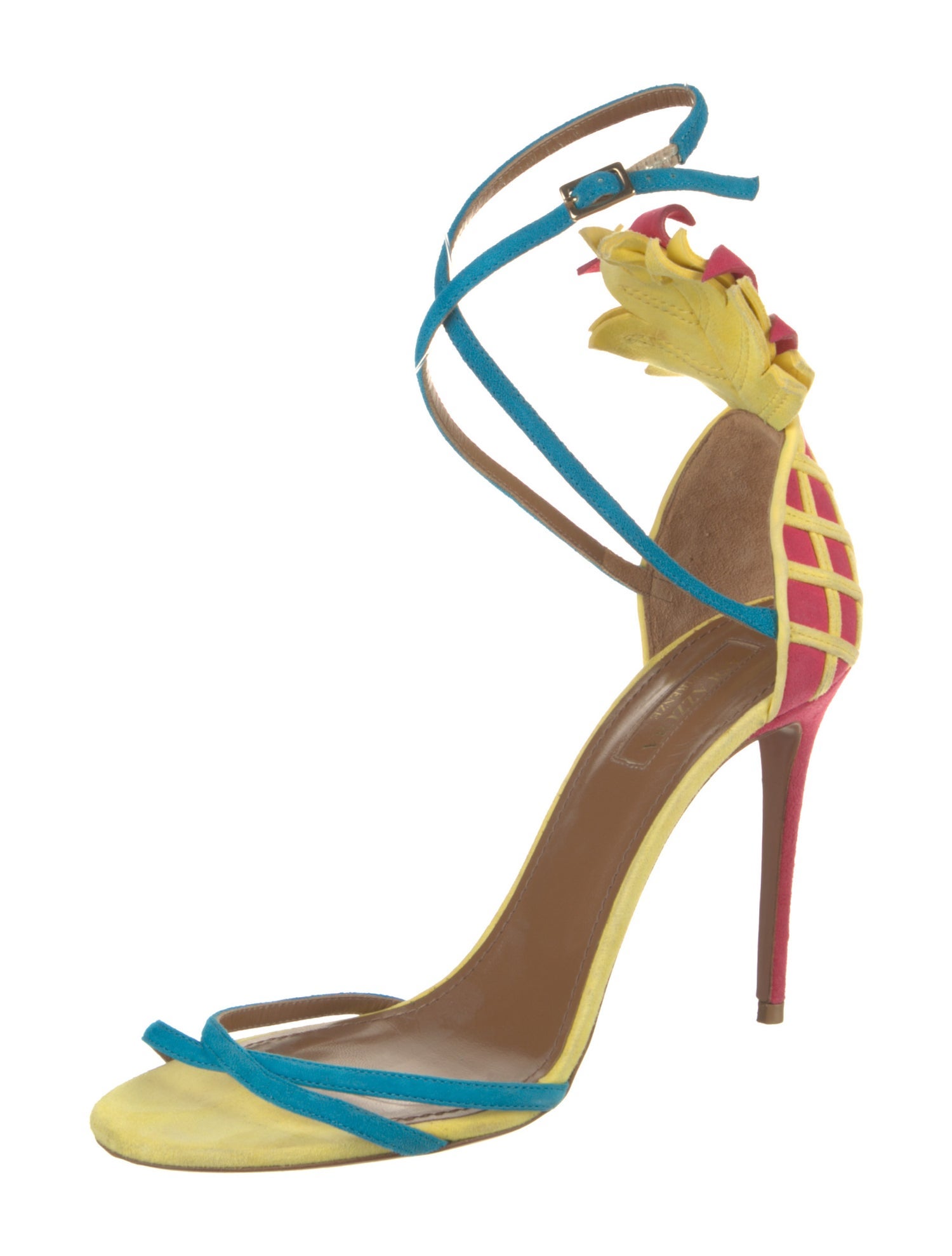 Aquazzura Suede Colorblock Pattern Sandals