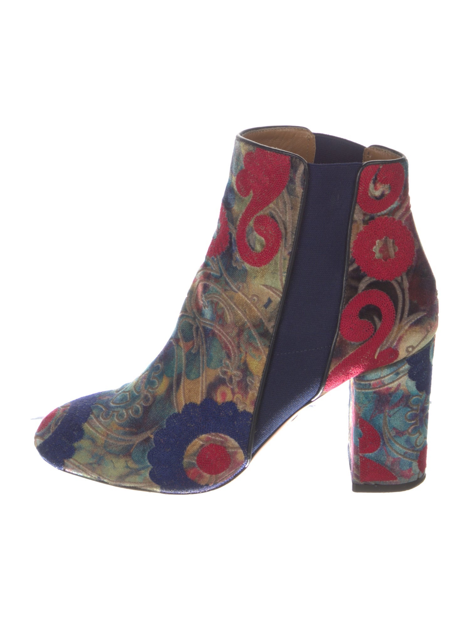 Aquazzura Velvet Floral Print Chelsea Boots