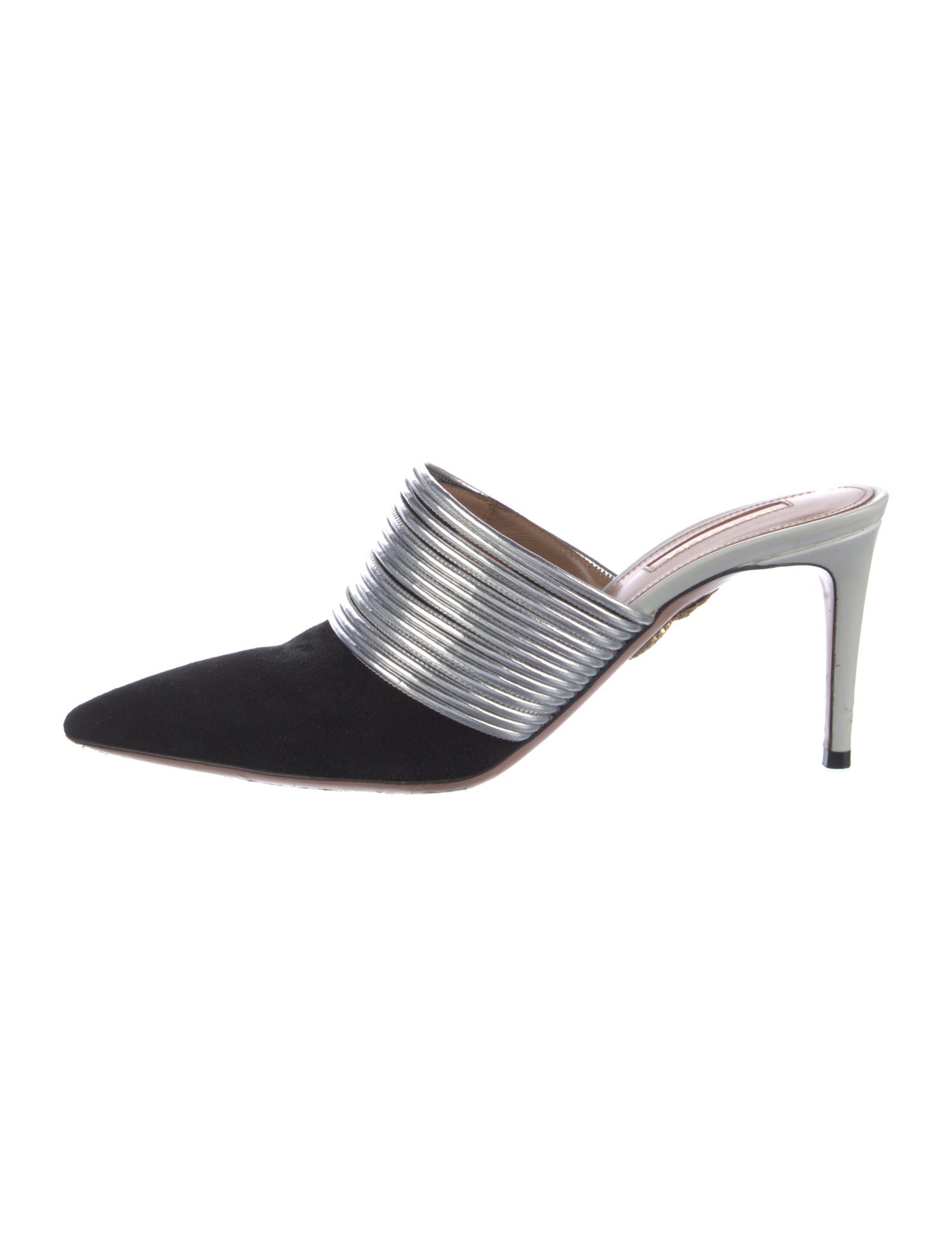 Aquazzura Suede Colorblock Pattern Mules