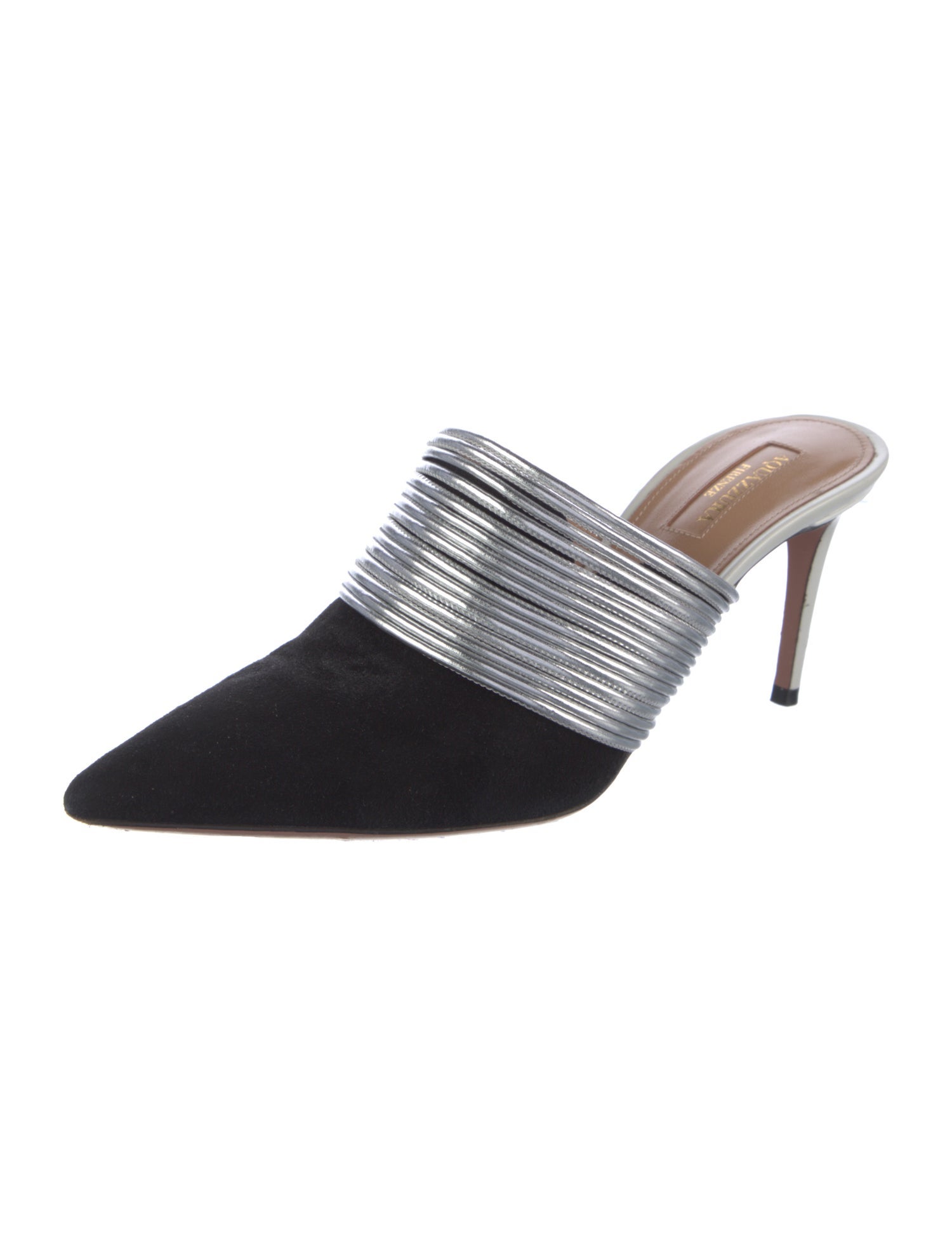 Aquazzura Suede Colorblock Pattern Mules