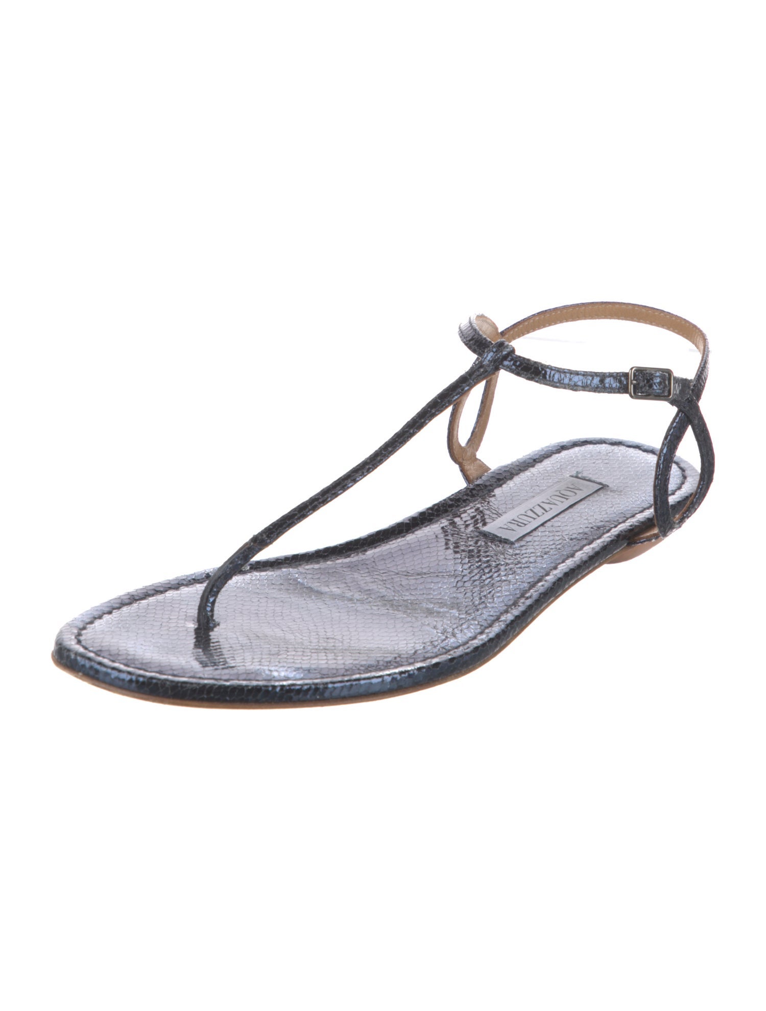 Aquazzura Embossed Leather T-Strap Sandals