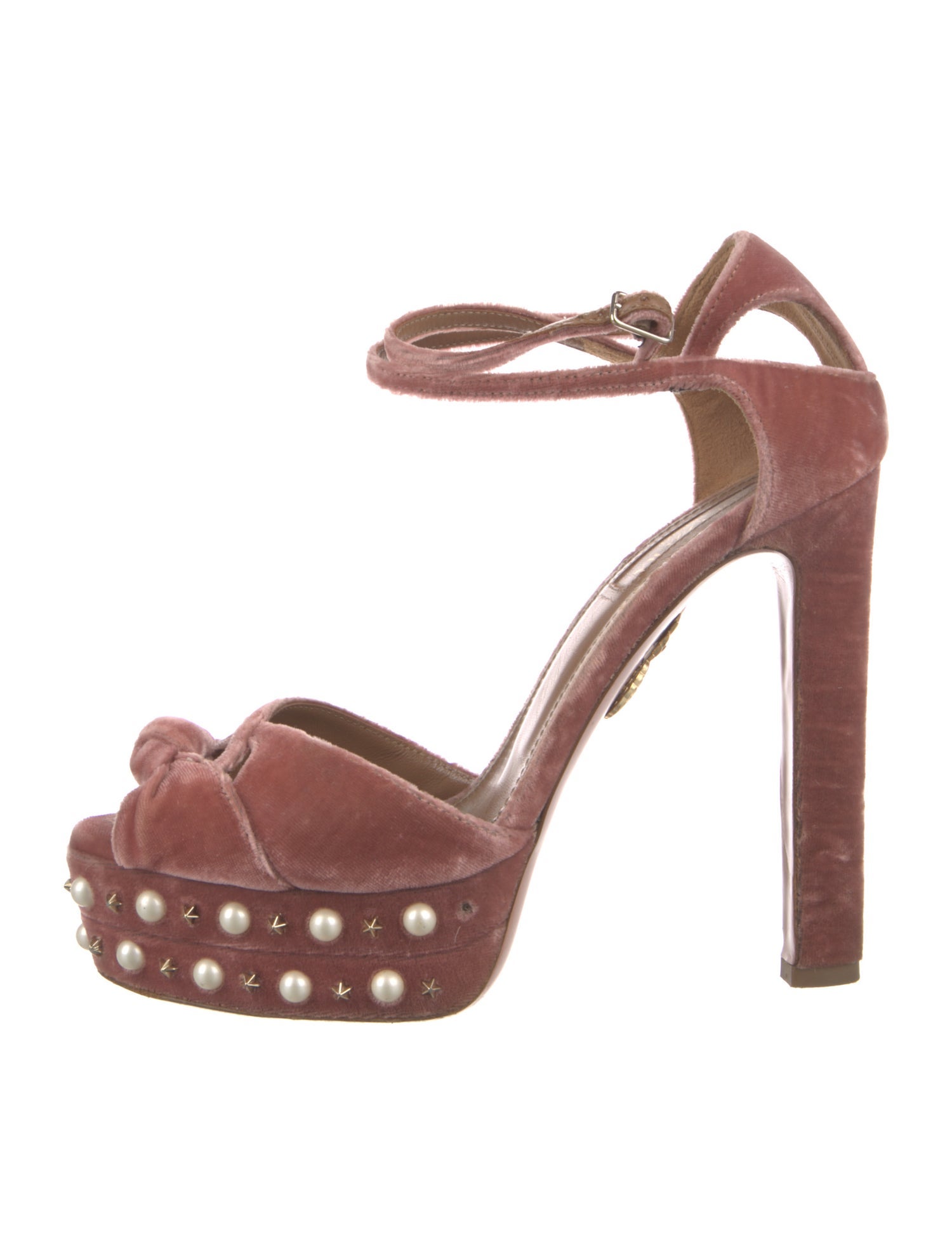 Aquazzura Faux Pearl Accents Velvet Sandals