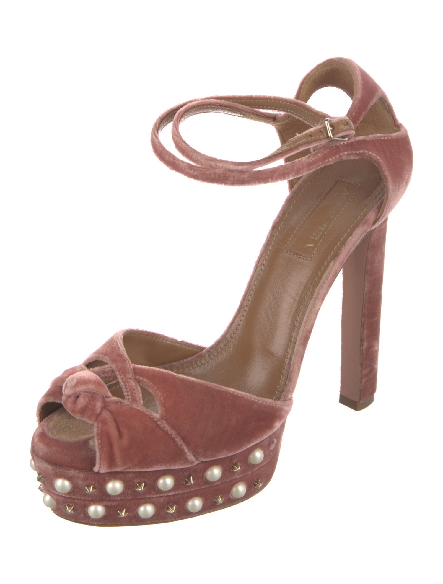 Aquazzura Faux Pearl Accents Velvet Sandals