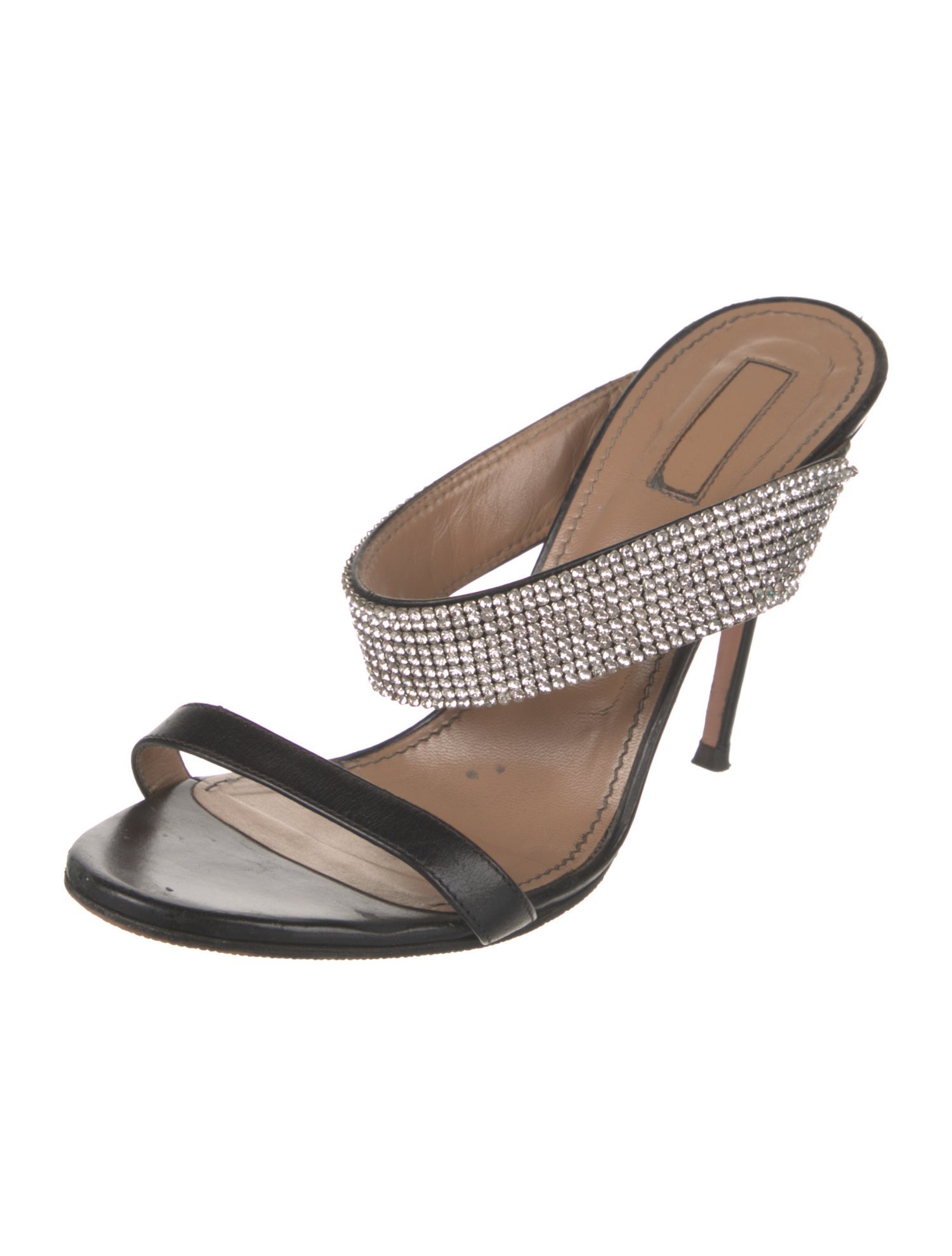 Aquazzura Leather Crystal Embellishments Slides