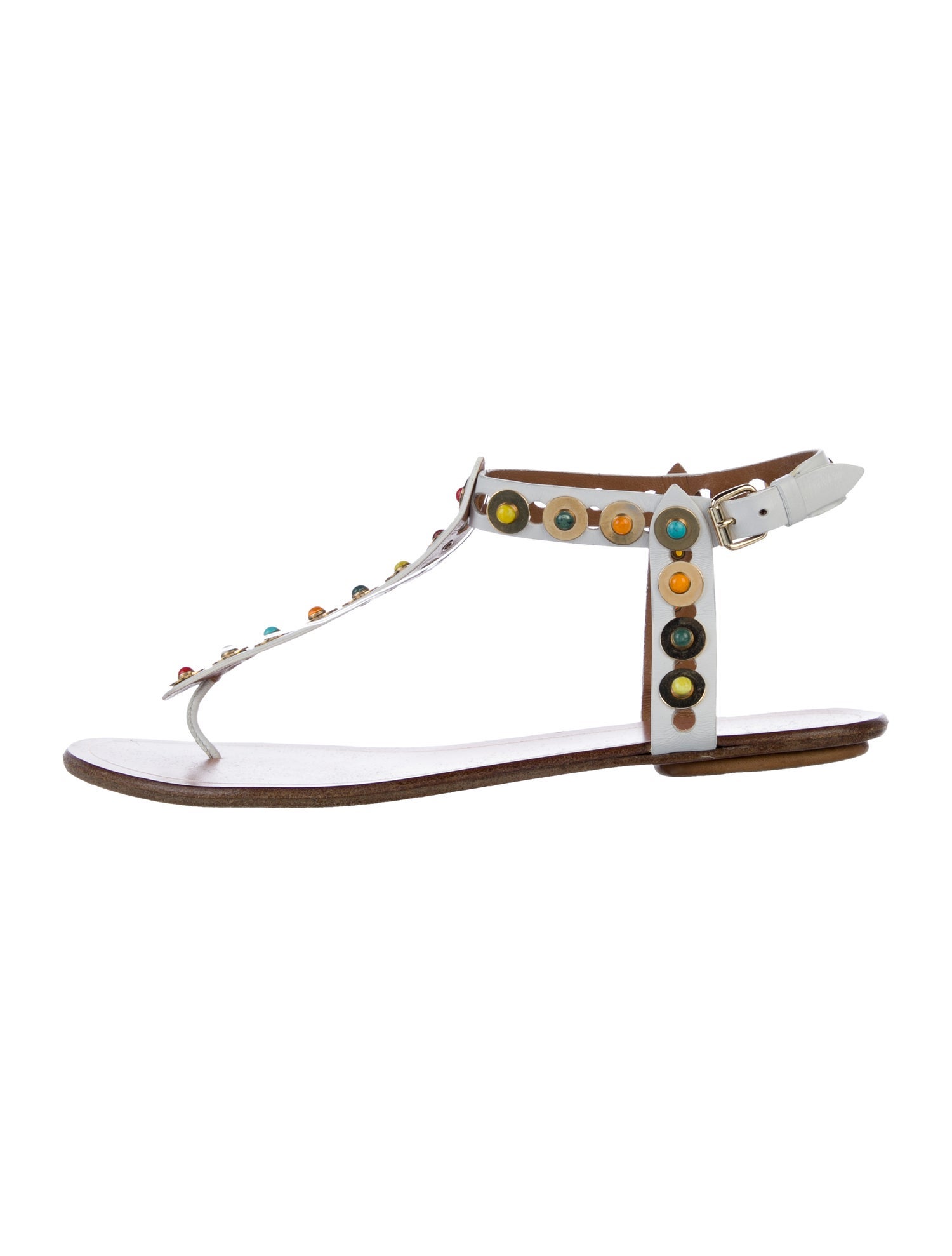 Aquazzura Leather Studded Accents T-Strap Sandals