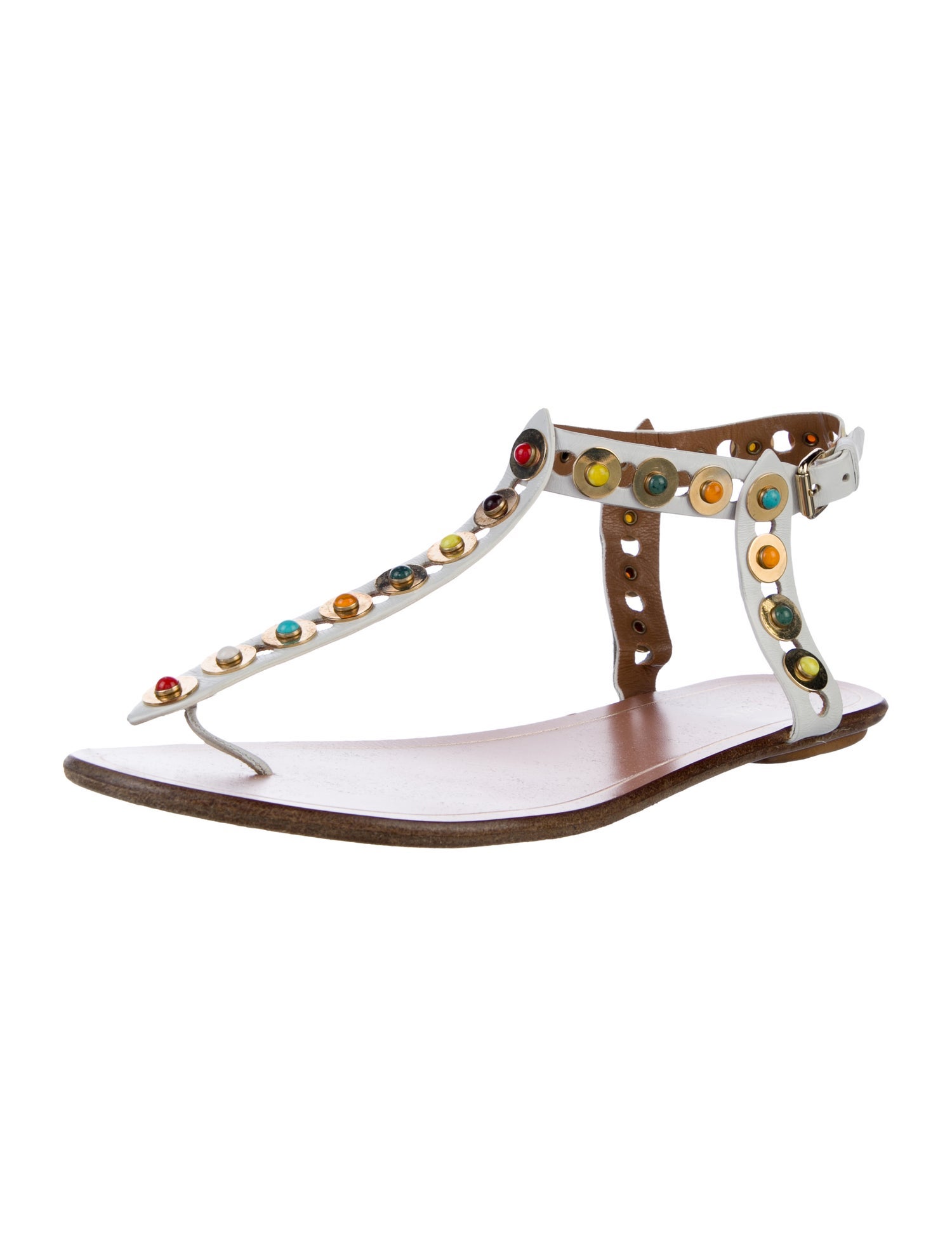 Aquazzura Leather Studded Accents T-Strap Sandals