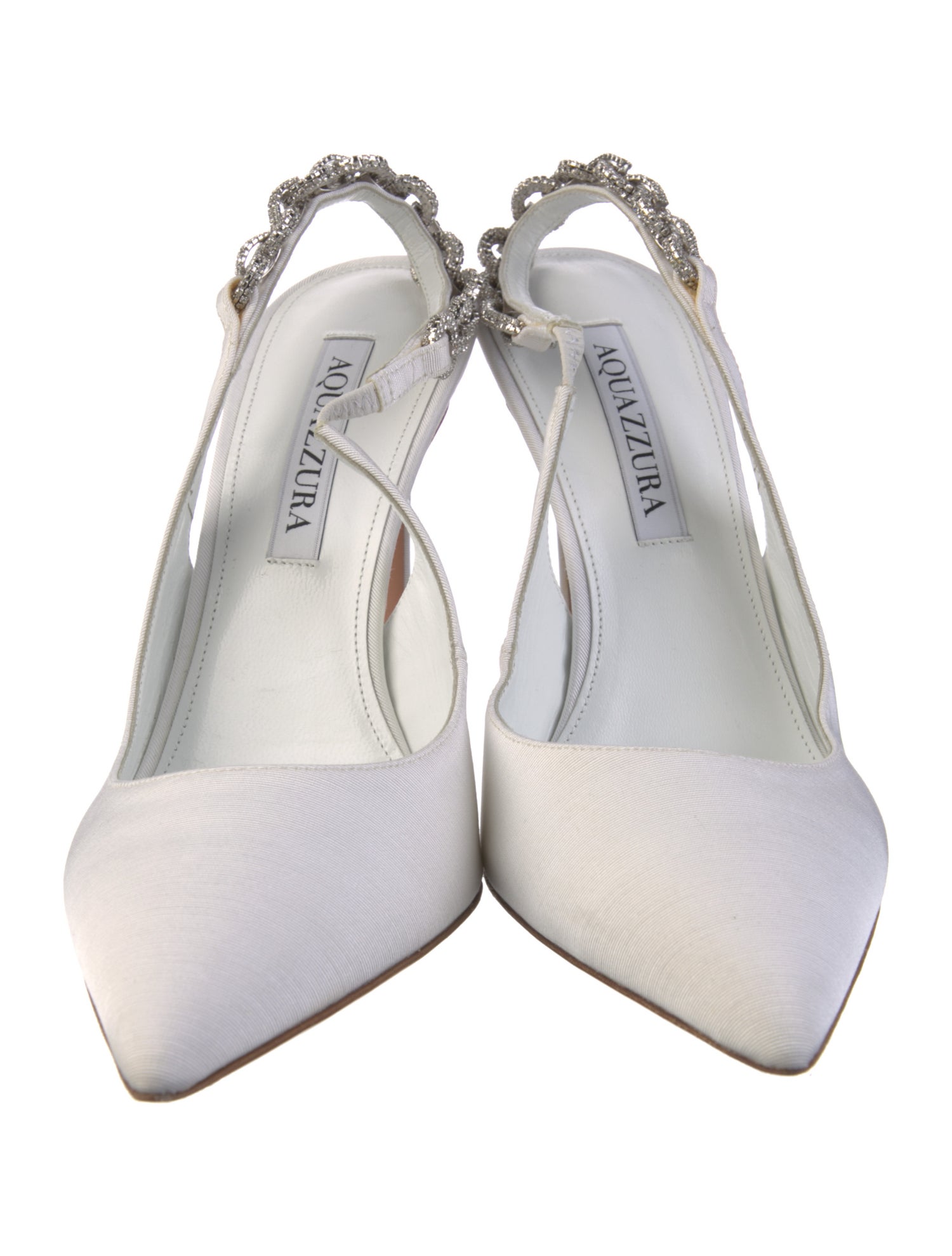 Aquazzura Leather Crystal Embellishments Slingback Pumps