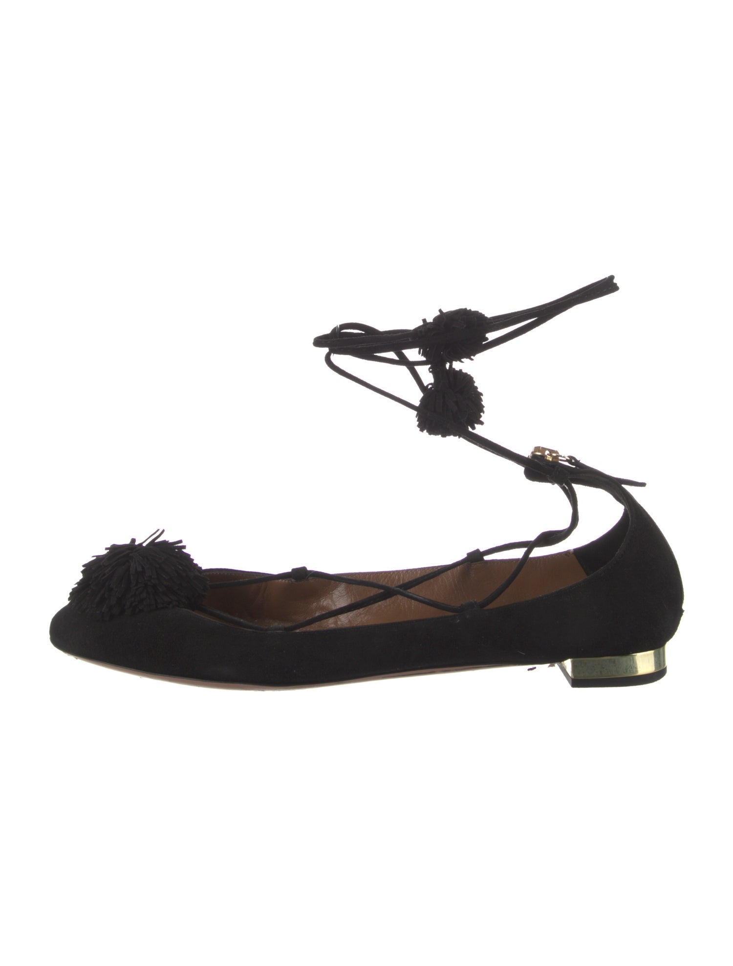 Aquazzura Suede Pom-Pom Embellishments Flats