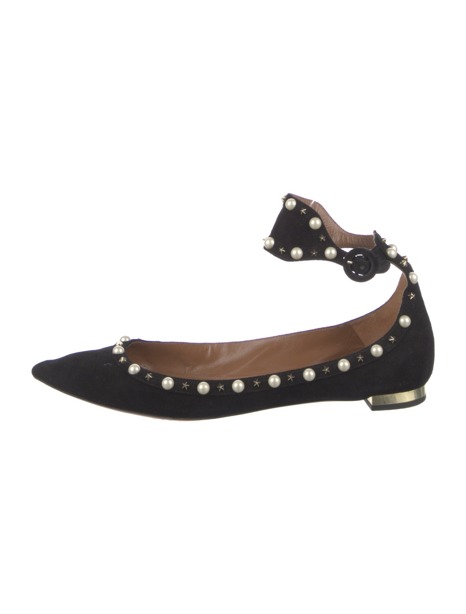 Aquazzura Faux Pearl Accents Suede Flats
