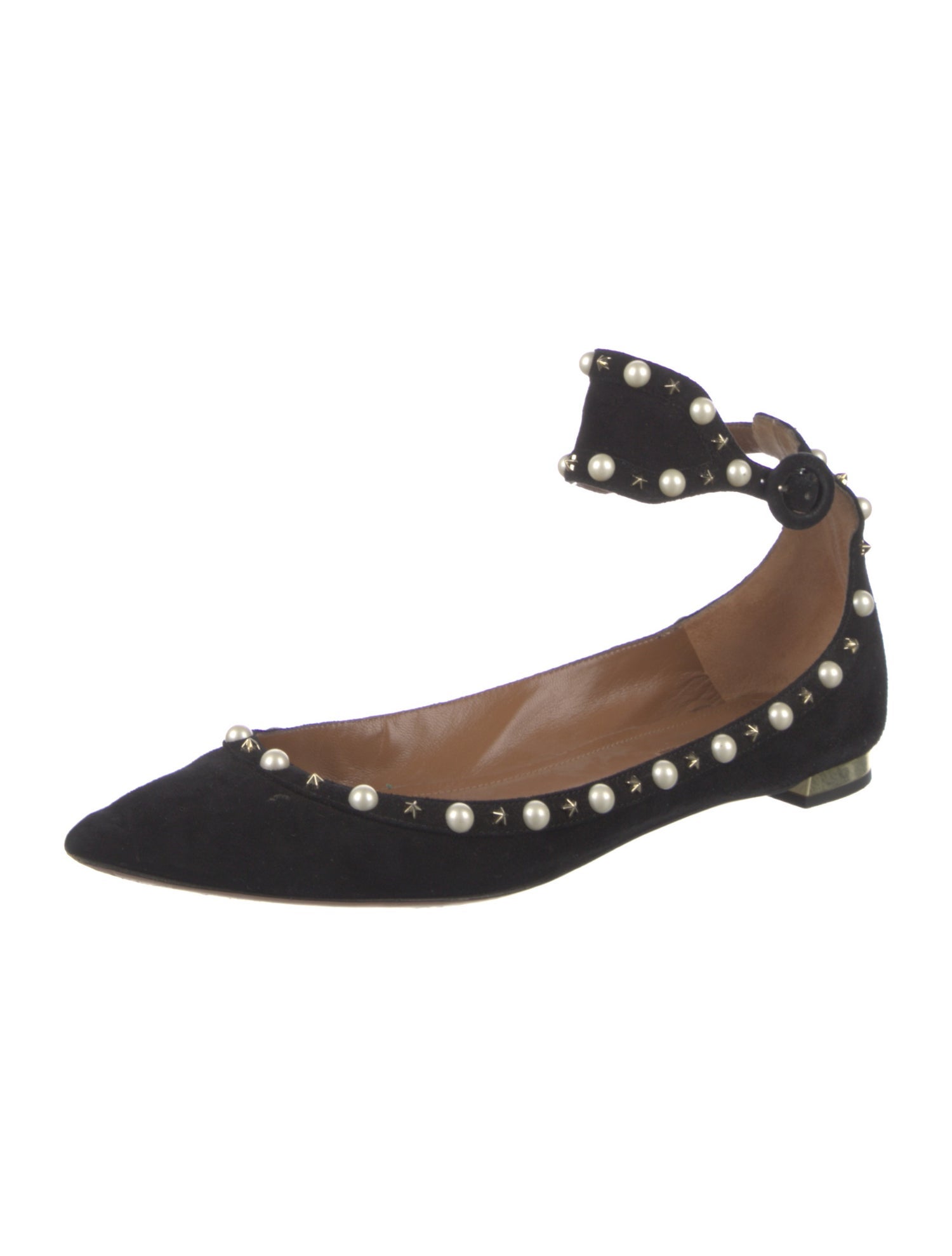 Aquazzura Faux Pearl Accents Suede Flats