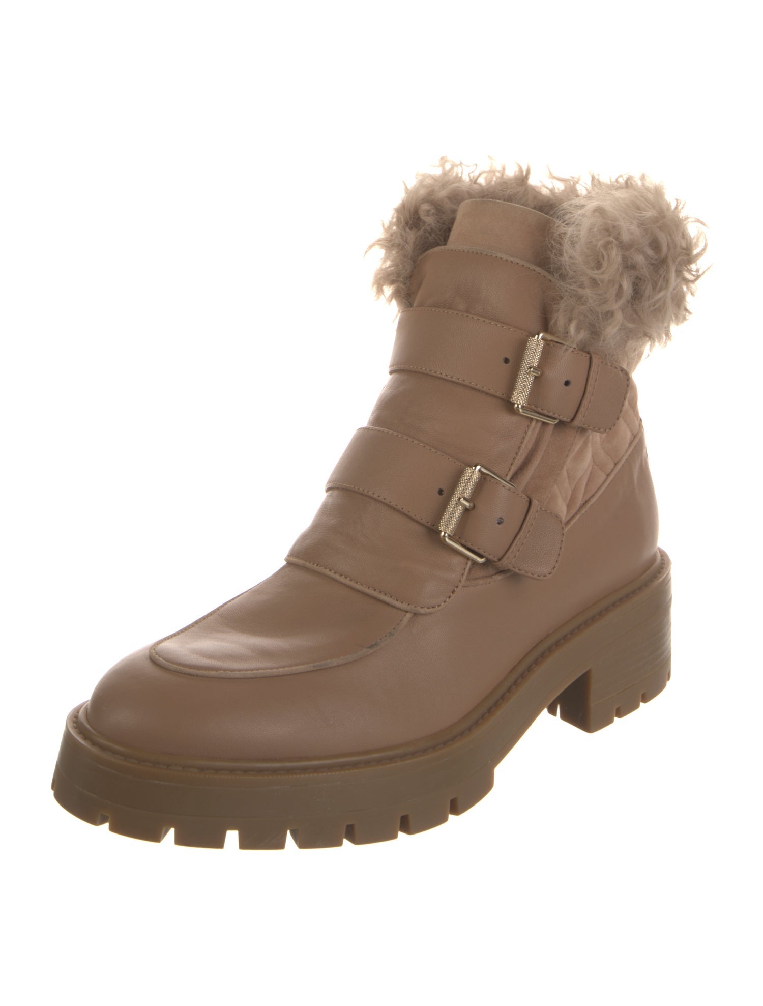 Aquazzura Leather Fur Trim Combat Boots