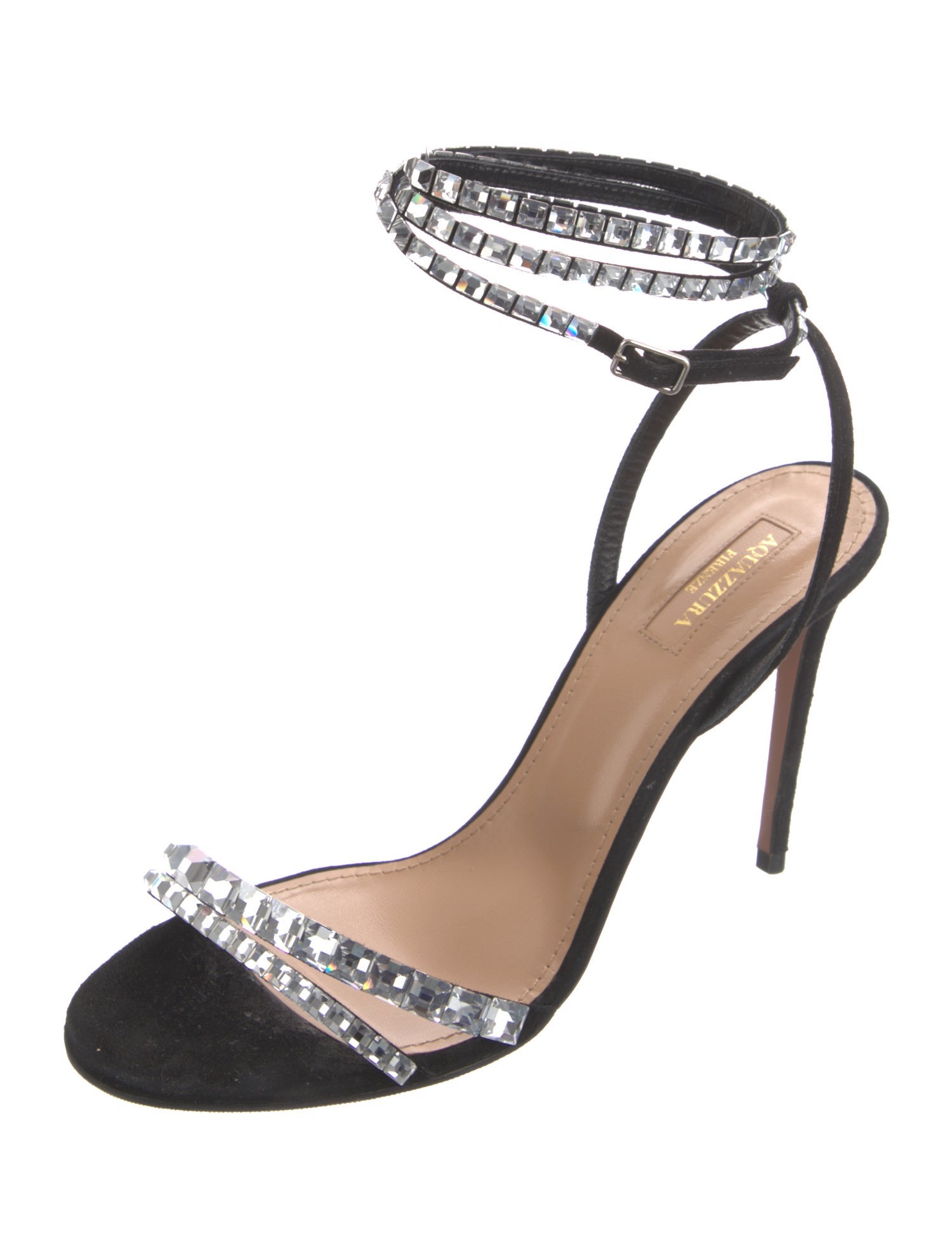 Aquazzura Suede Crystal Embellishments Sandals
