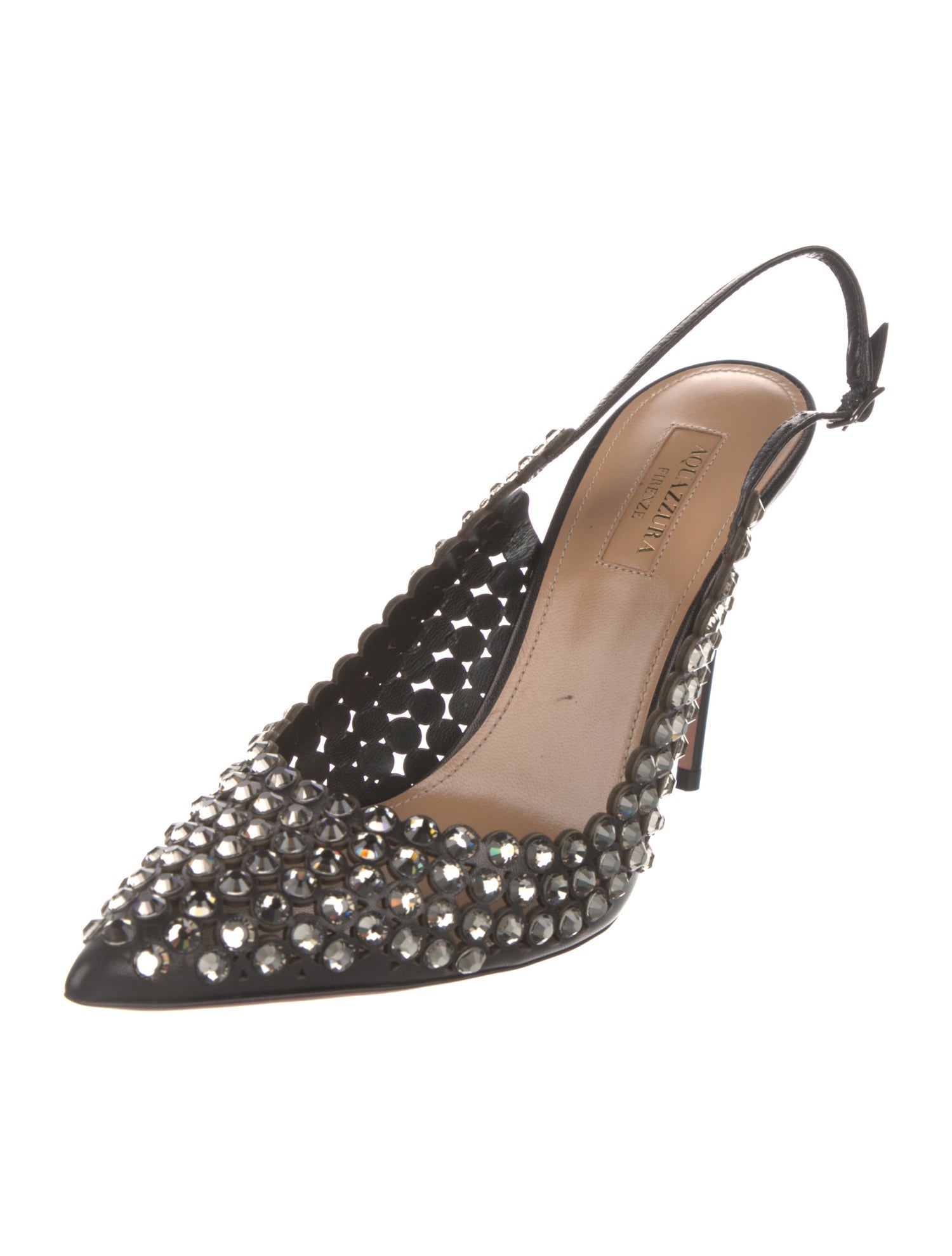 Aquazzura Leather Crystal Embellishments Slingback Pumps w/ Tags