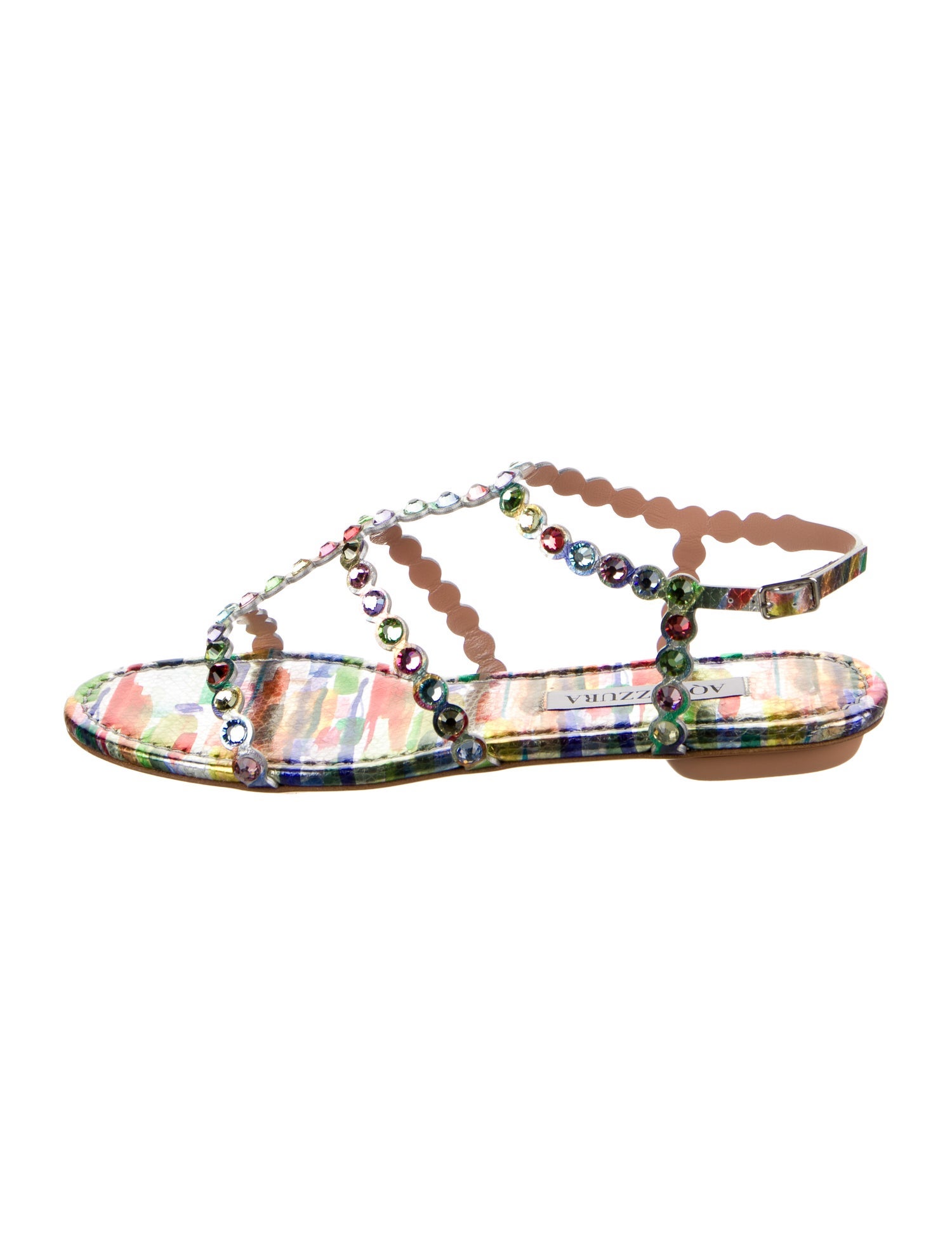 Aquazzura Leather Printed T-Strap Sandals
