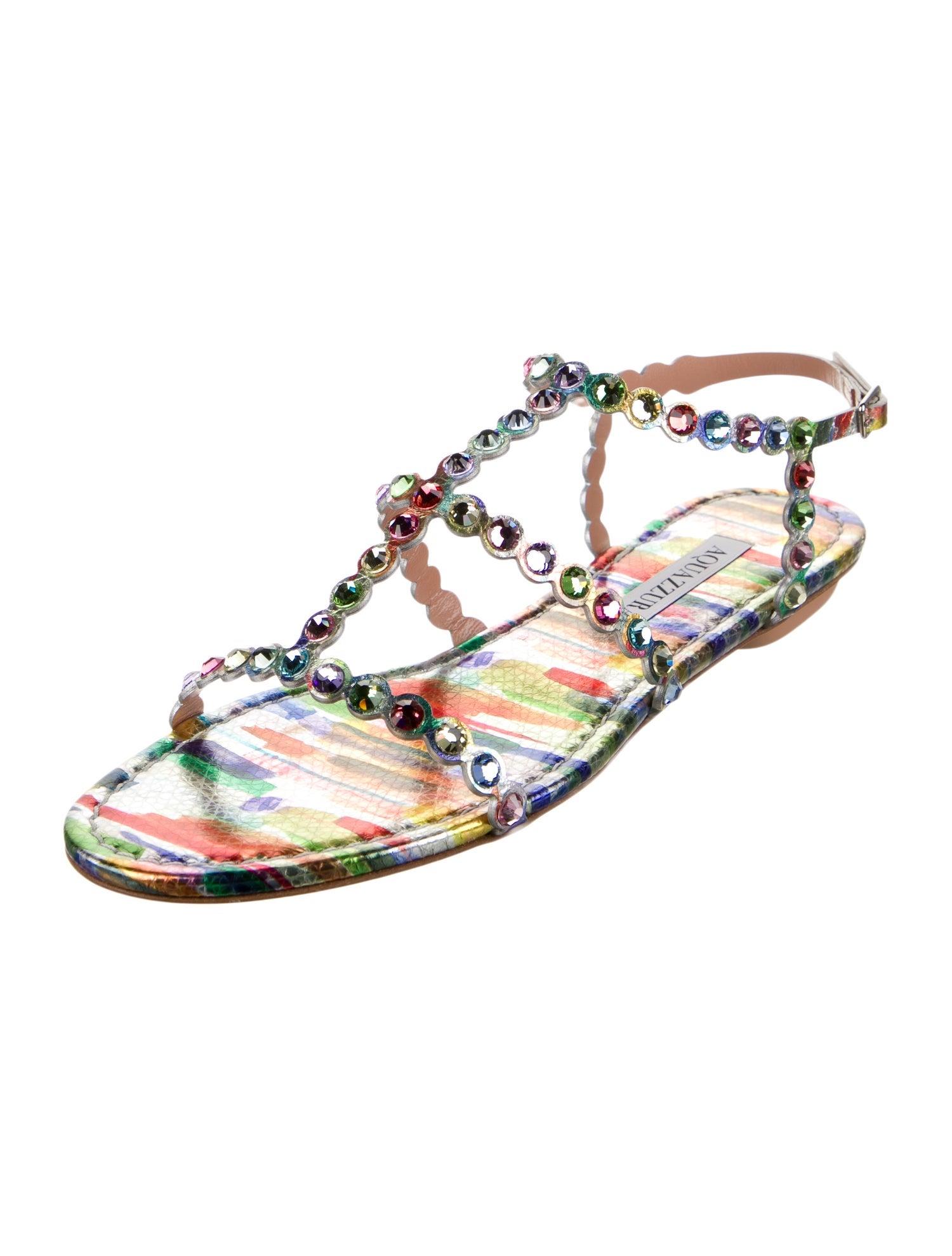 Aquazzura Leather Printed T-Strap Sandals