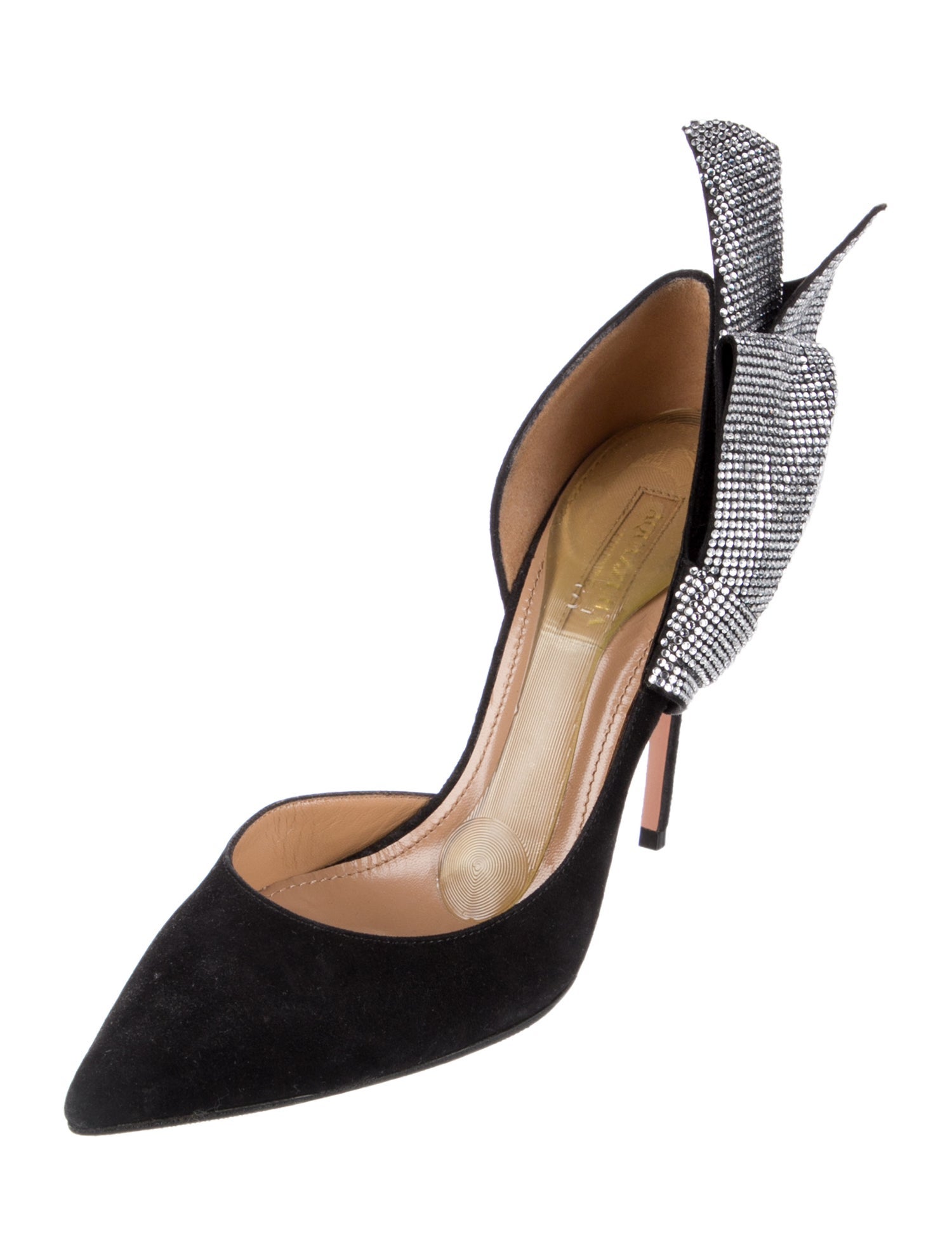 Aquazzura Suede Bow Accents D'Orsay Pumps