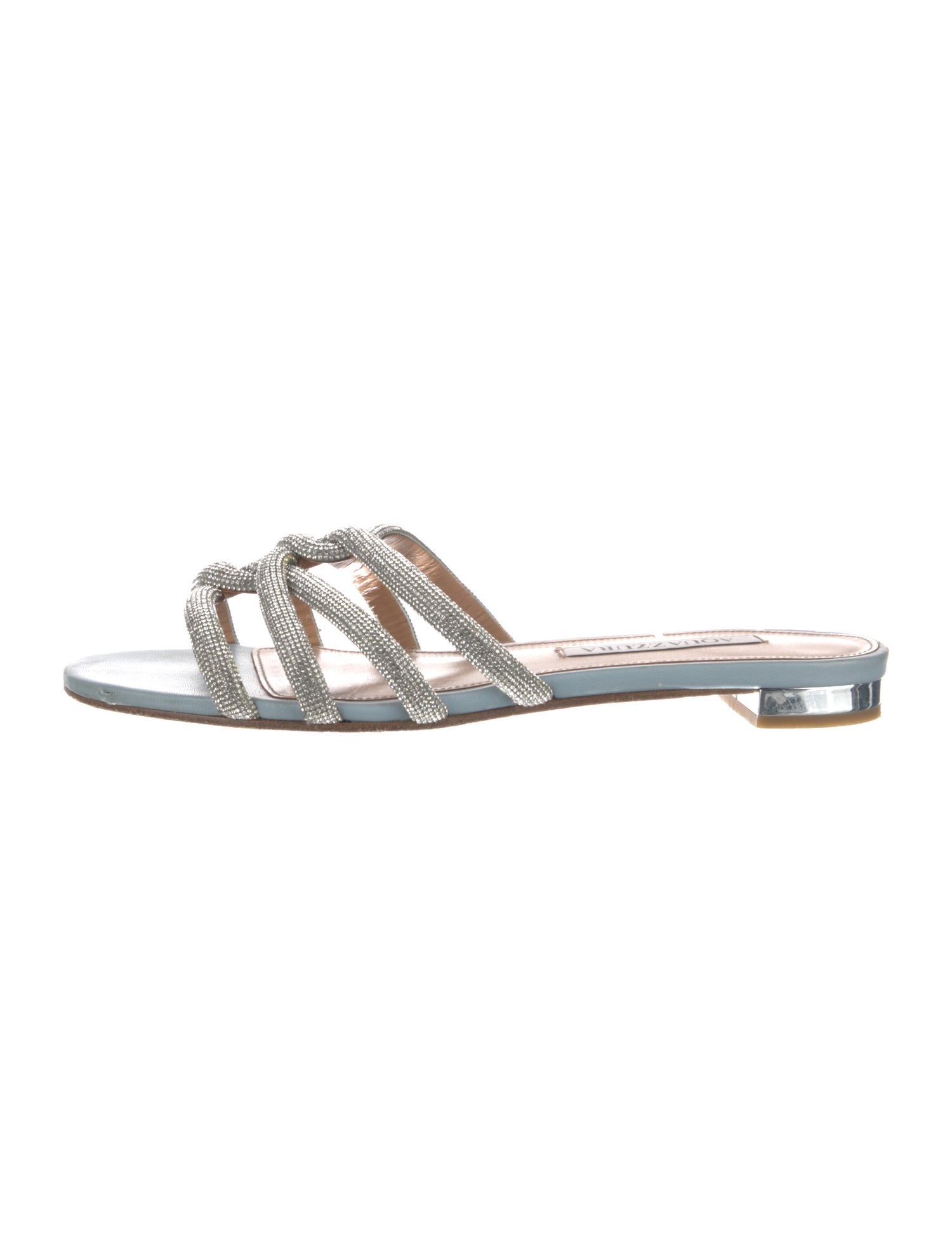 Aquazzura Leather Crystal Embellishments Slides