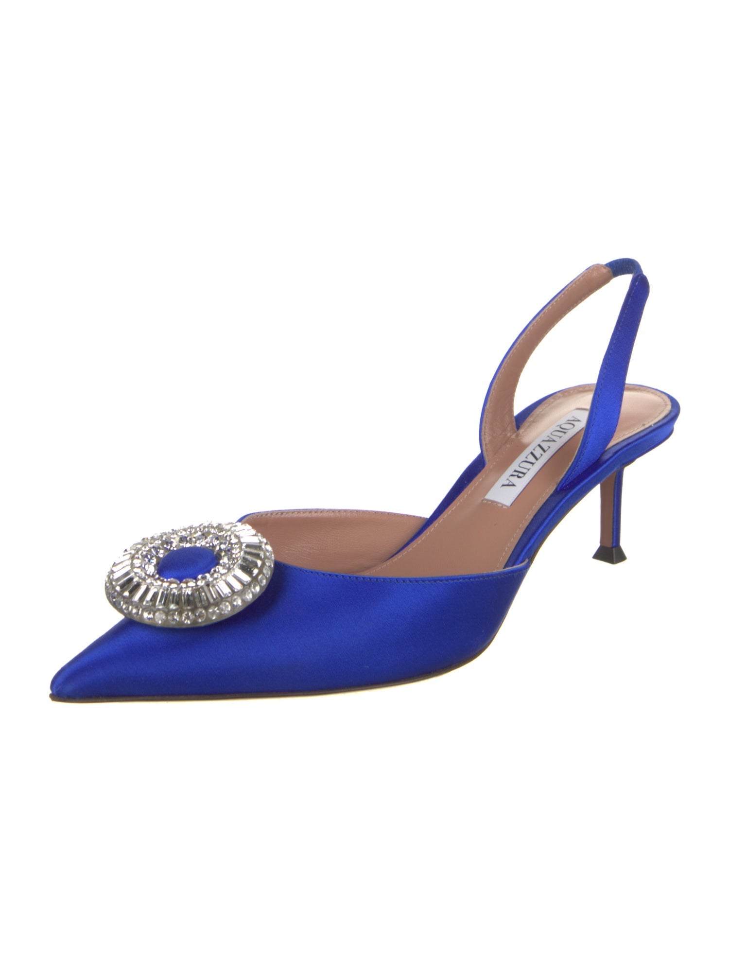 Aquazzura Satin Crystal Embellishments Slingback Pumps