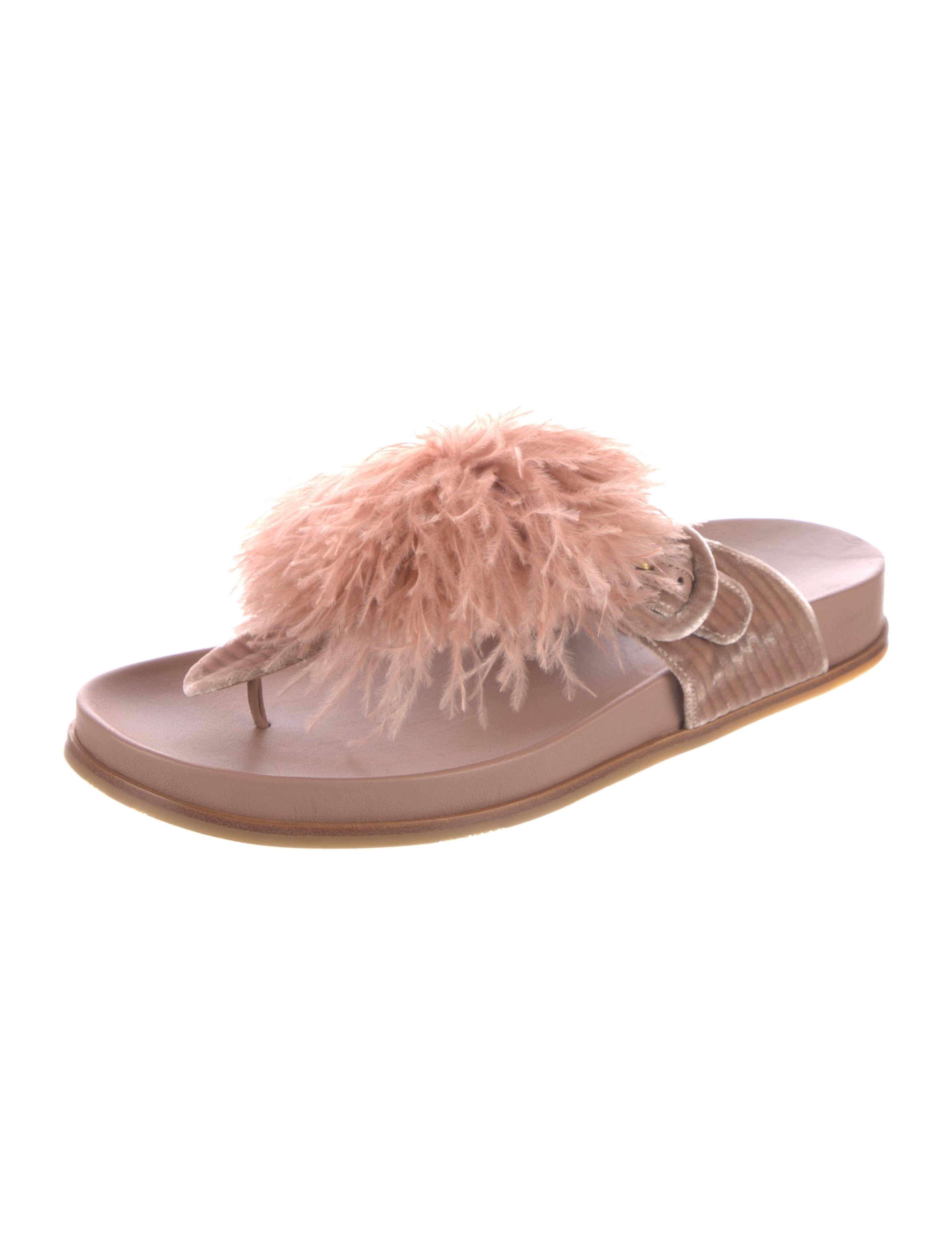 Aquazzura Velvet Feather Trim Slides - Neutrals Sandals, Shoes ...