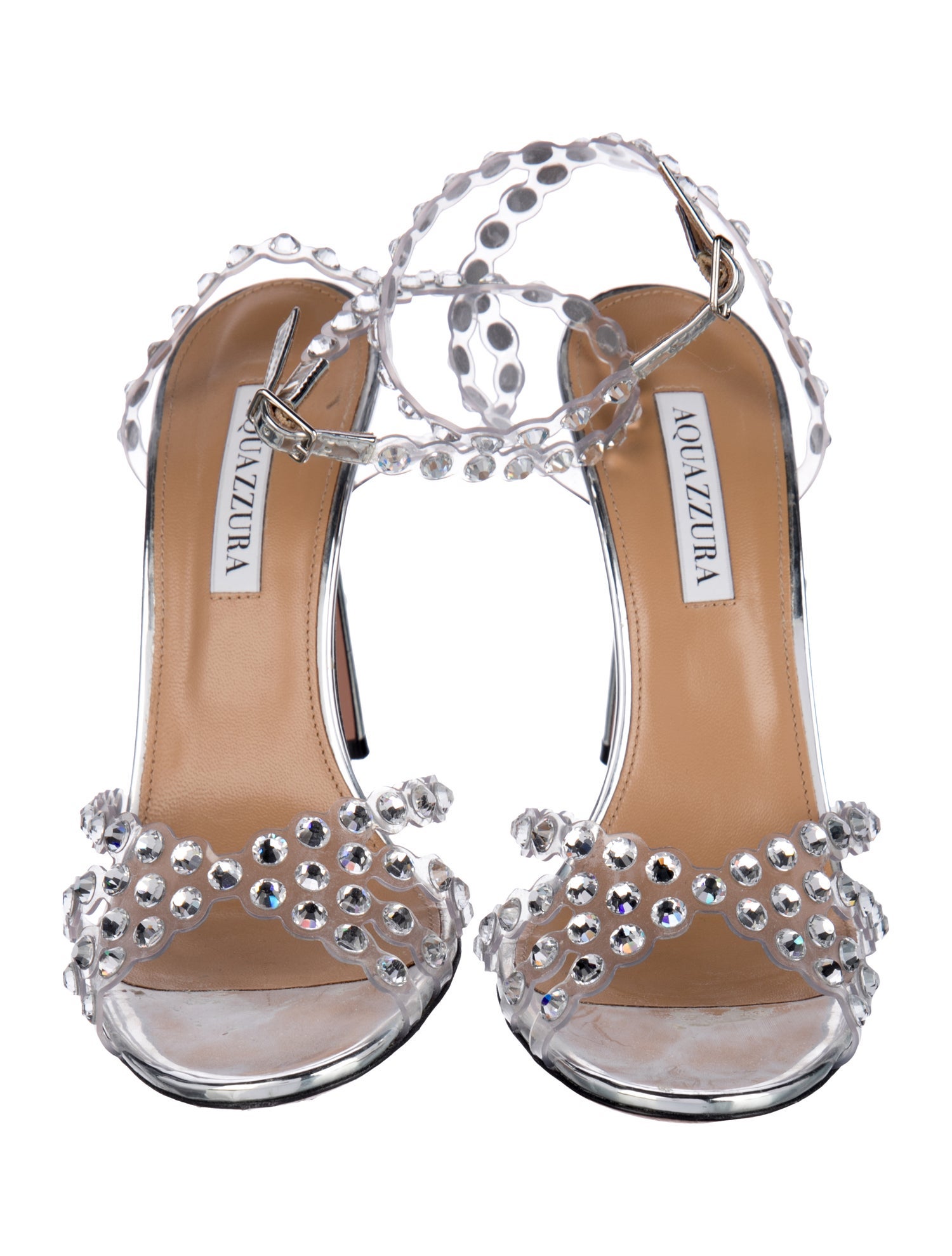 メル30077ハンドメイド♡スワロフスキー入り♡透明とビジューの世界 57 Aquazzura PVC Crystal Embellishments Sandals - Silver Sandals