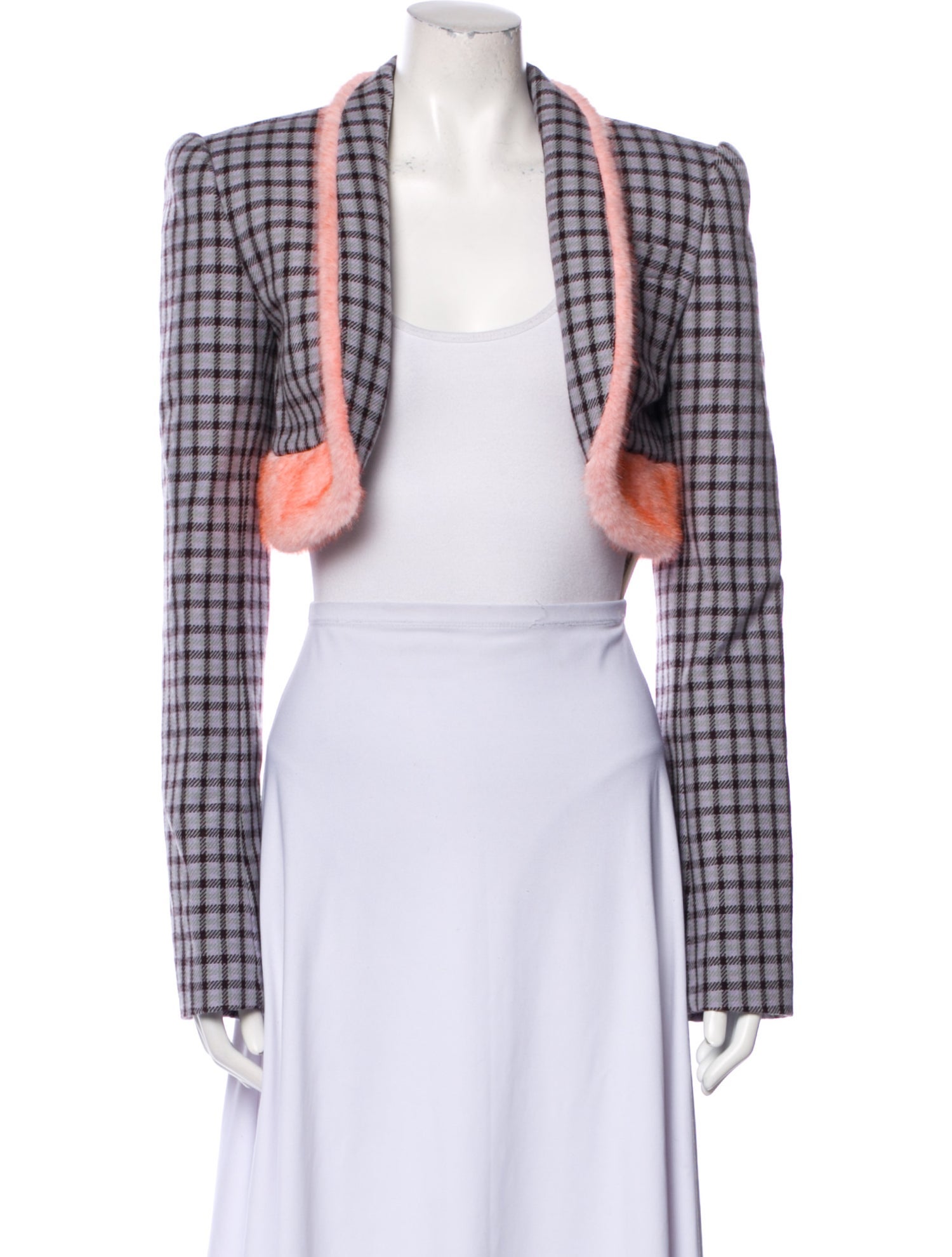 Area Virgin Wool Plaid Print Bolero w/ Tags