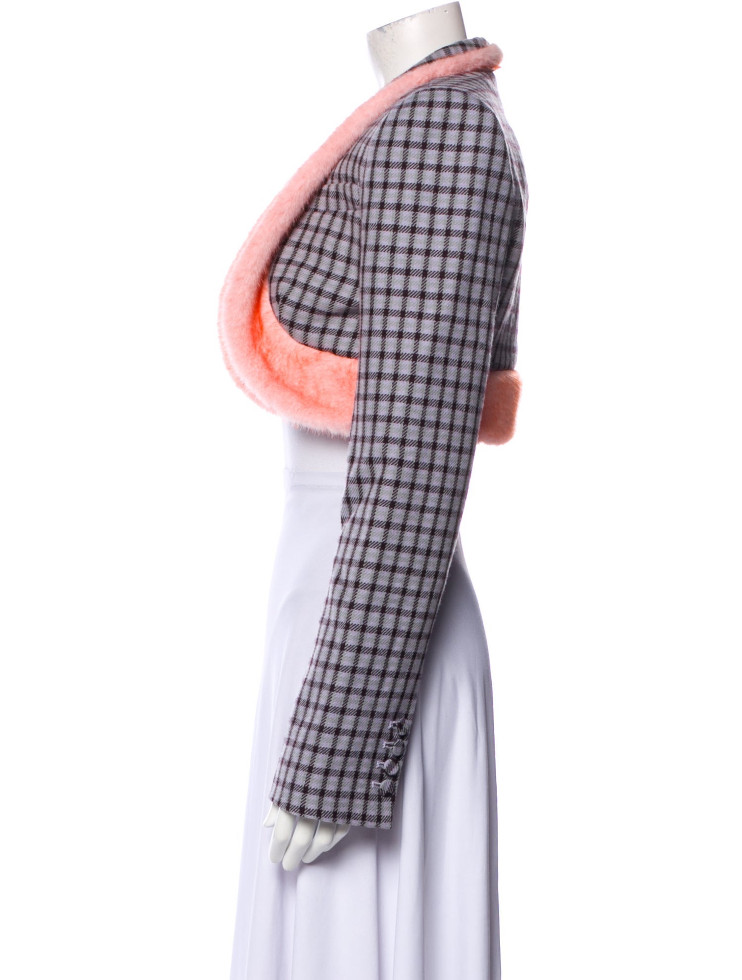 Area Virgin Wool Plaid Print Bolero w/ Tags