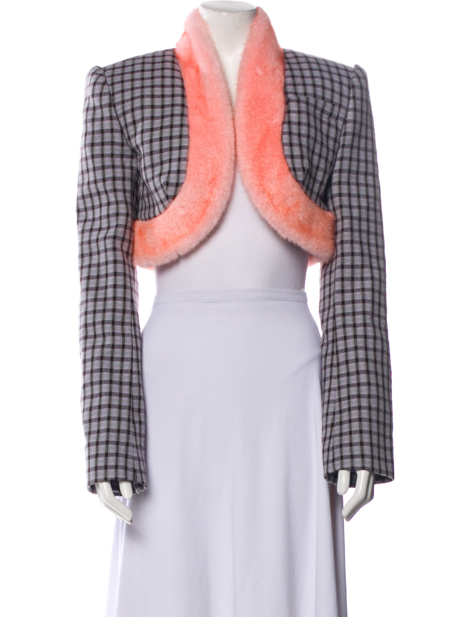 Area Virgin Wool Plaid Print Bolero w/ Tags