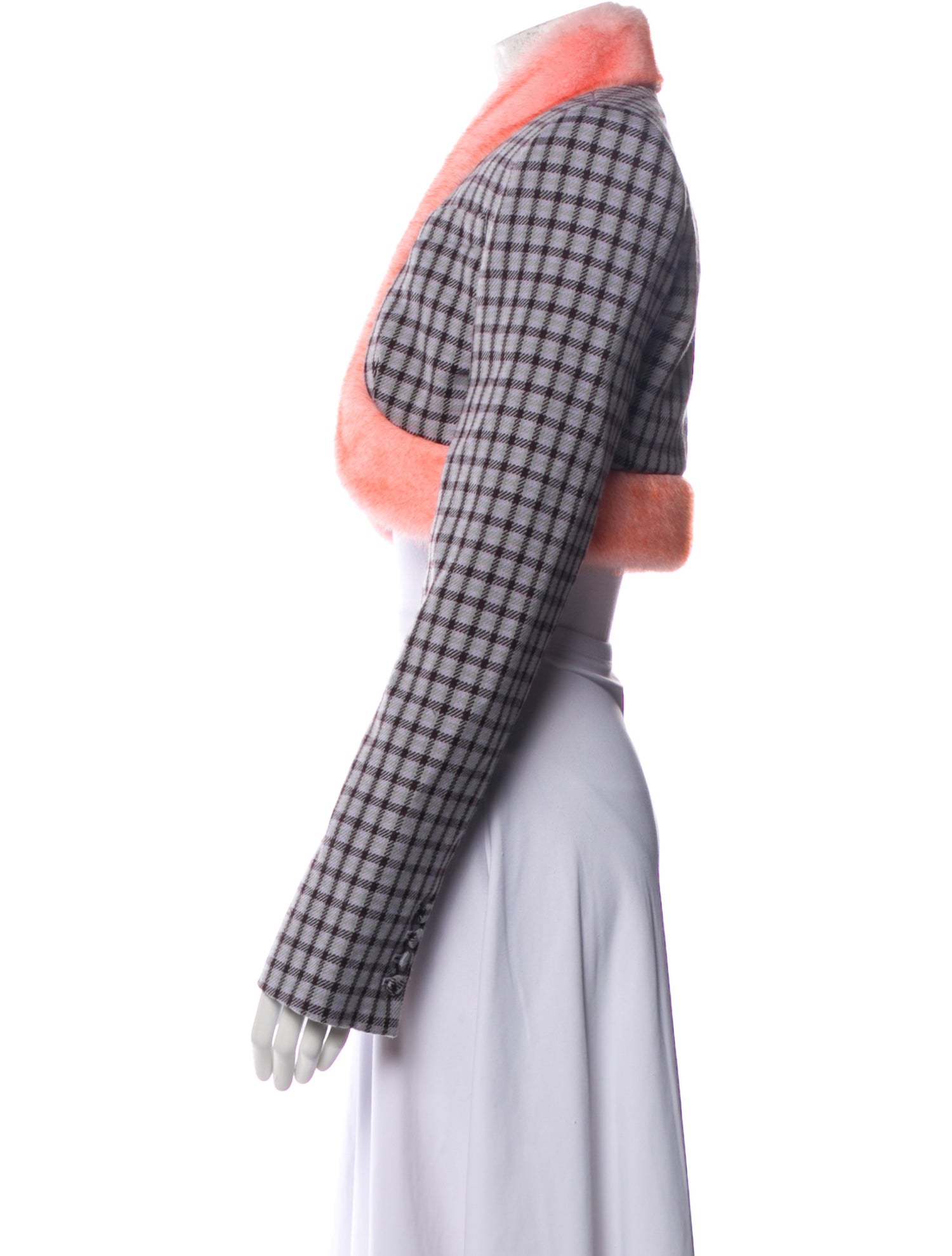 Area Virgin Wool Plaid Print Bolero w/ Tags