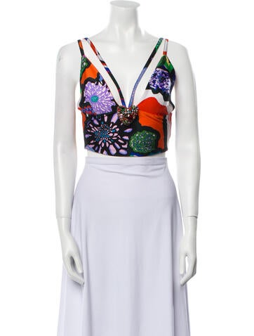 Area Tops Floral Print Plunge Neckline Crop Top S