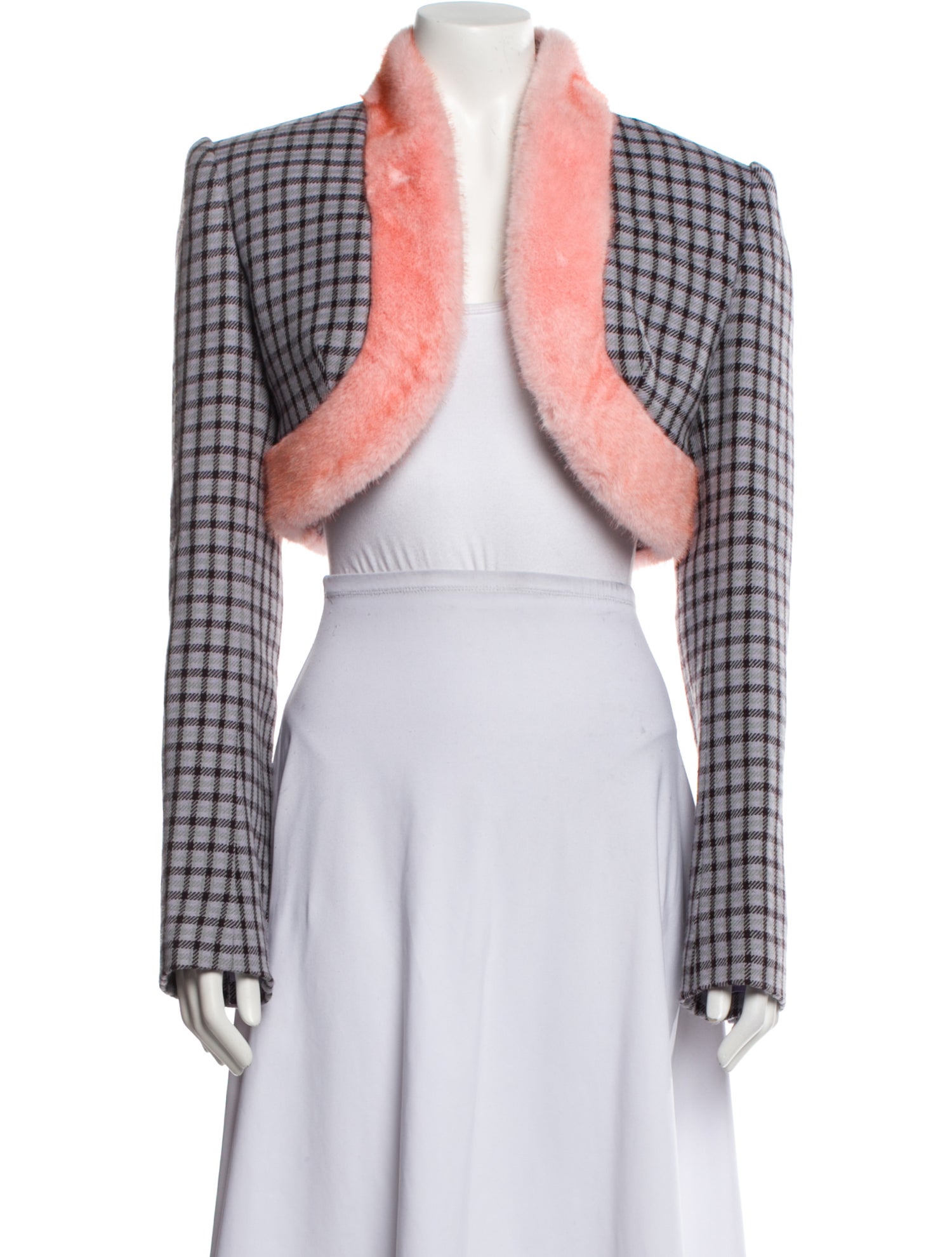 Area Virgin Wool Plaid Print Bolero