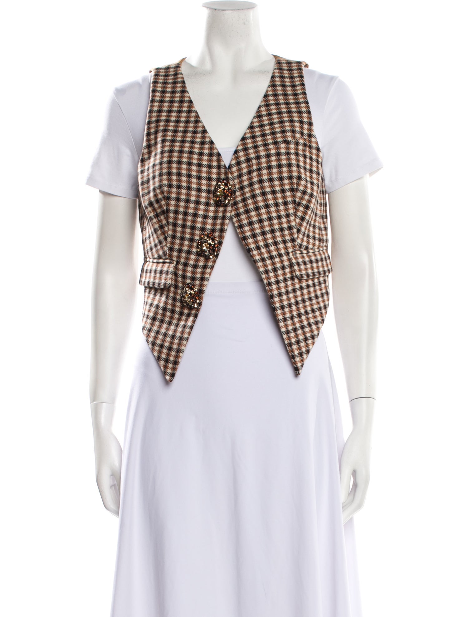 Area Virgin Wool Plaid Print Vest