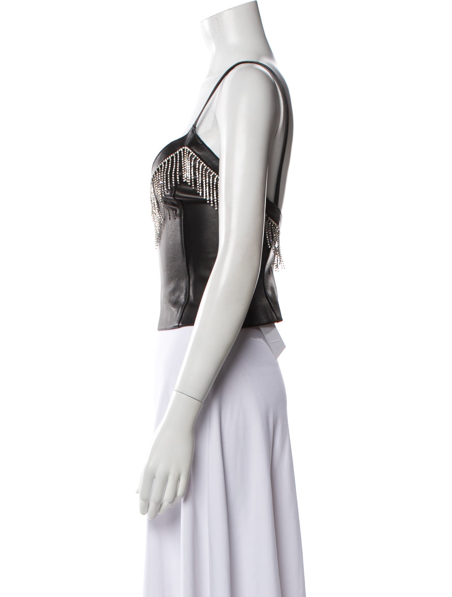 Area Leather V-Neck Crop Top