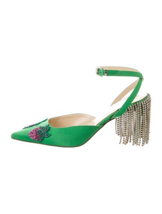 Area Satin Floral Print Slingback Pumps