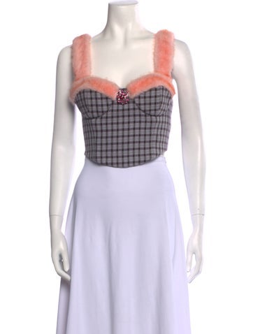 Area Tops Virgin Wool Plaid Print Crop Top XL