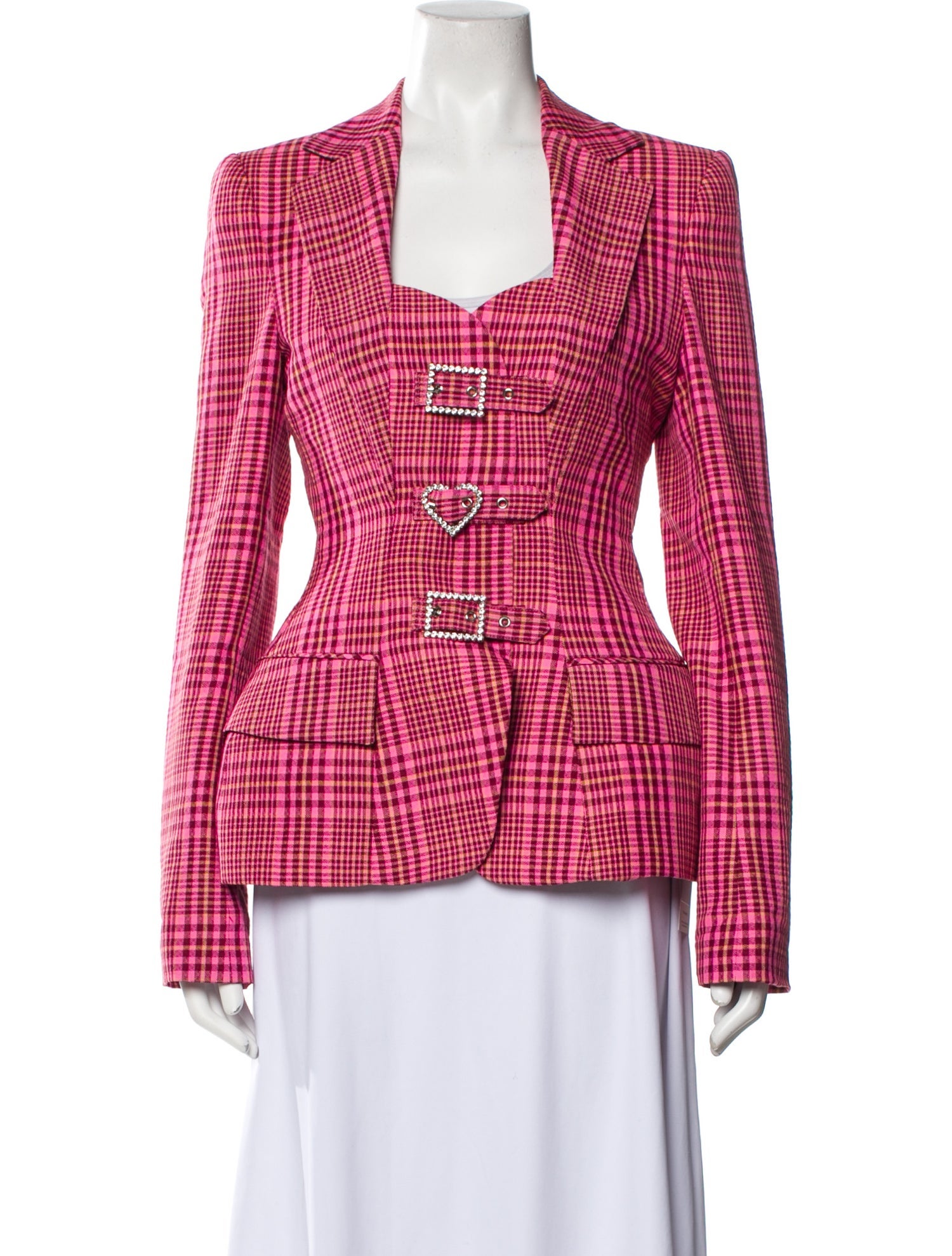 Area Virgin Wool Plaid Print Blazer