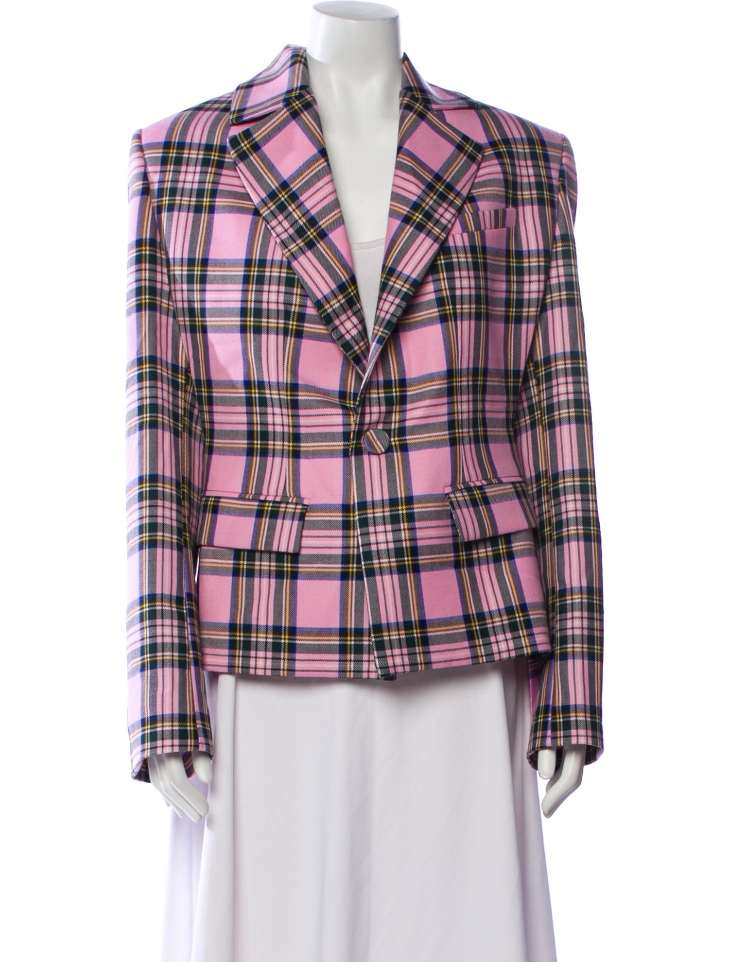 Area Wool Plaid Print Blazer