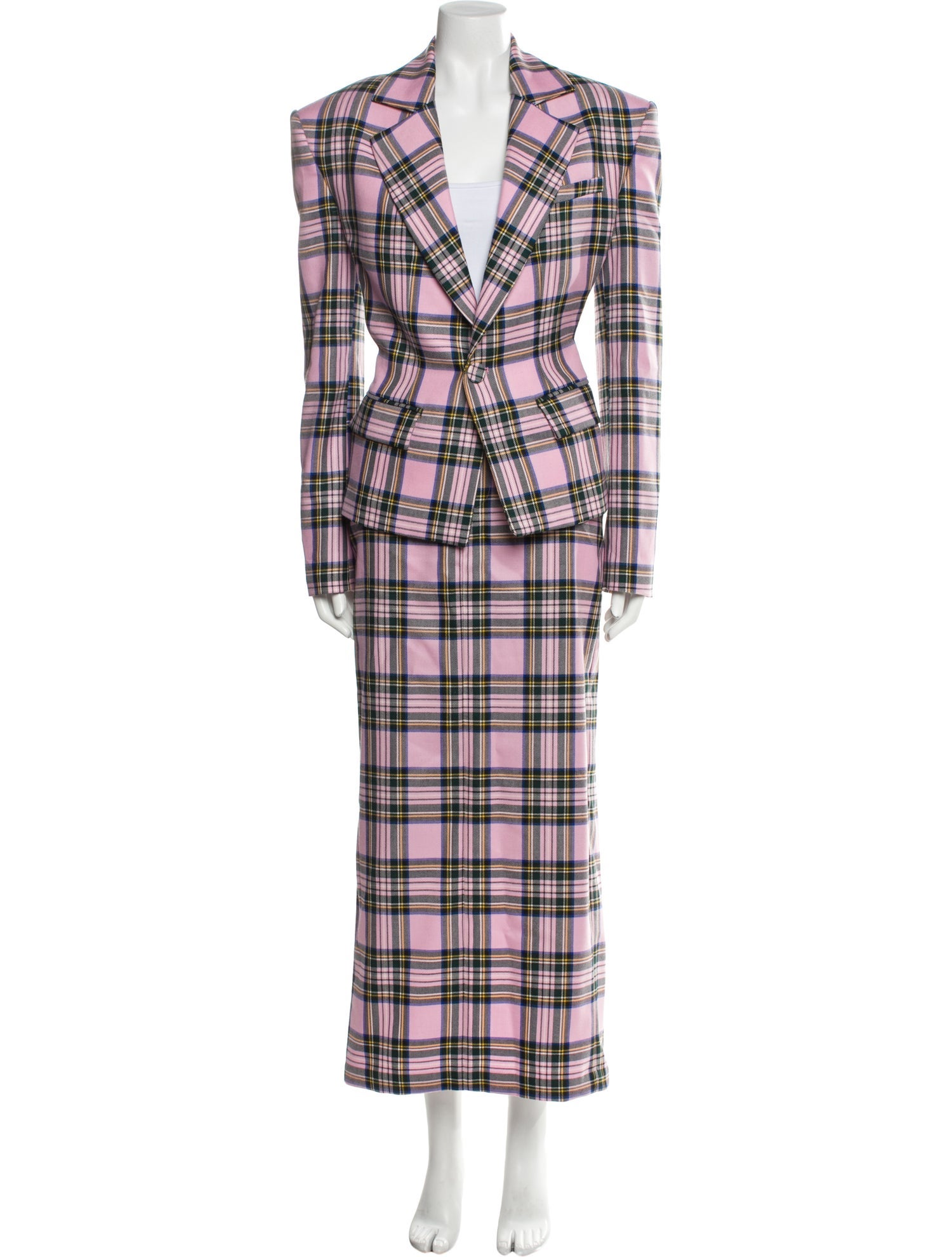 Area Virgin Wool Plaid Print Skirt Set