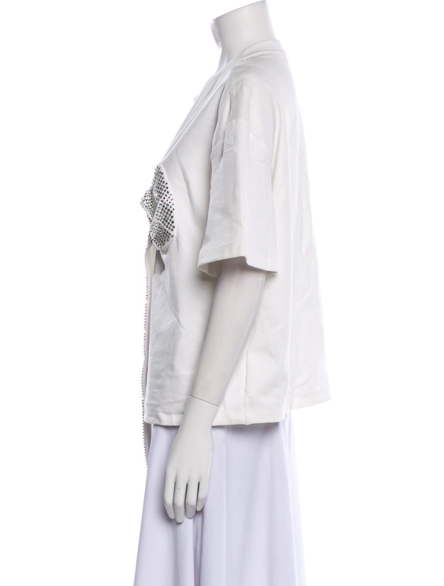 Area Graphic Print Crew Neck Button-Up Top