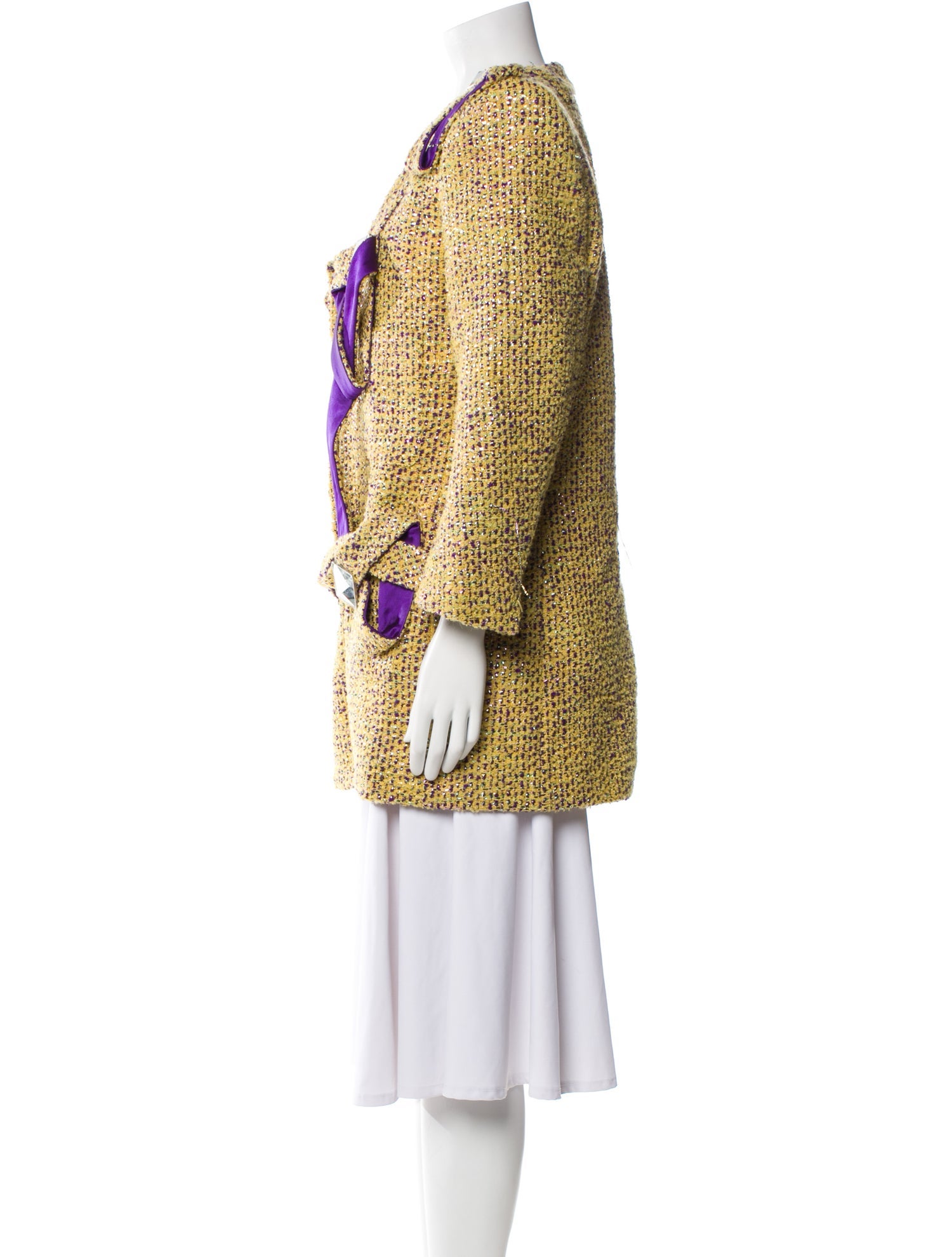 Area Tweed Pattern Faux Fur Jacket