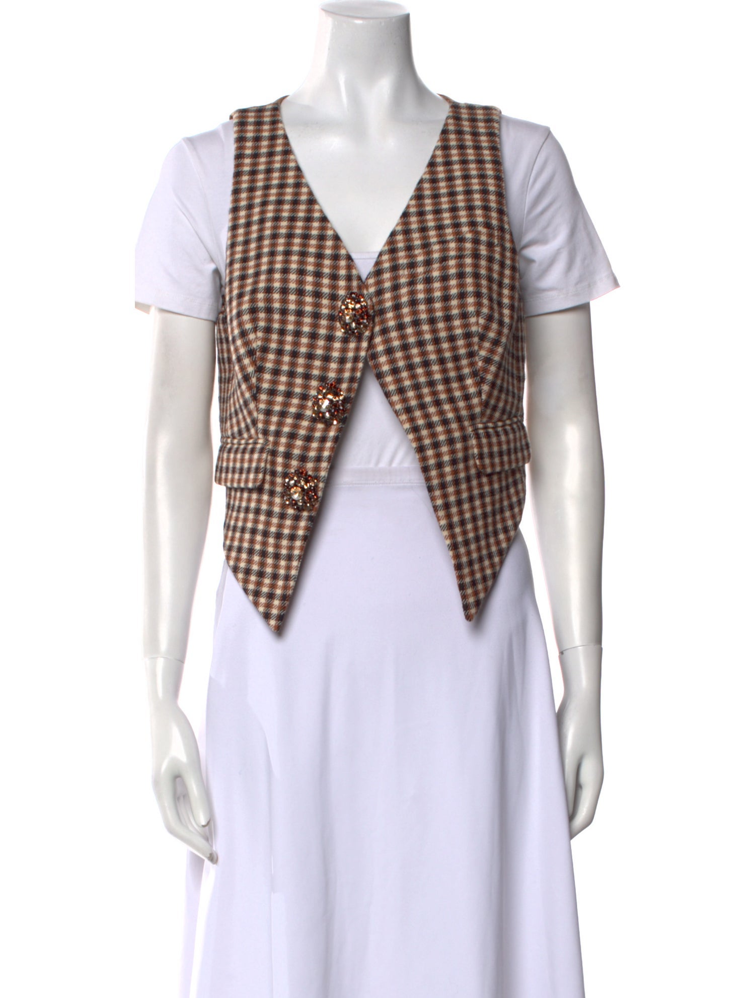 Area Virgin Wool Plaid Print Crop Top