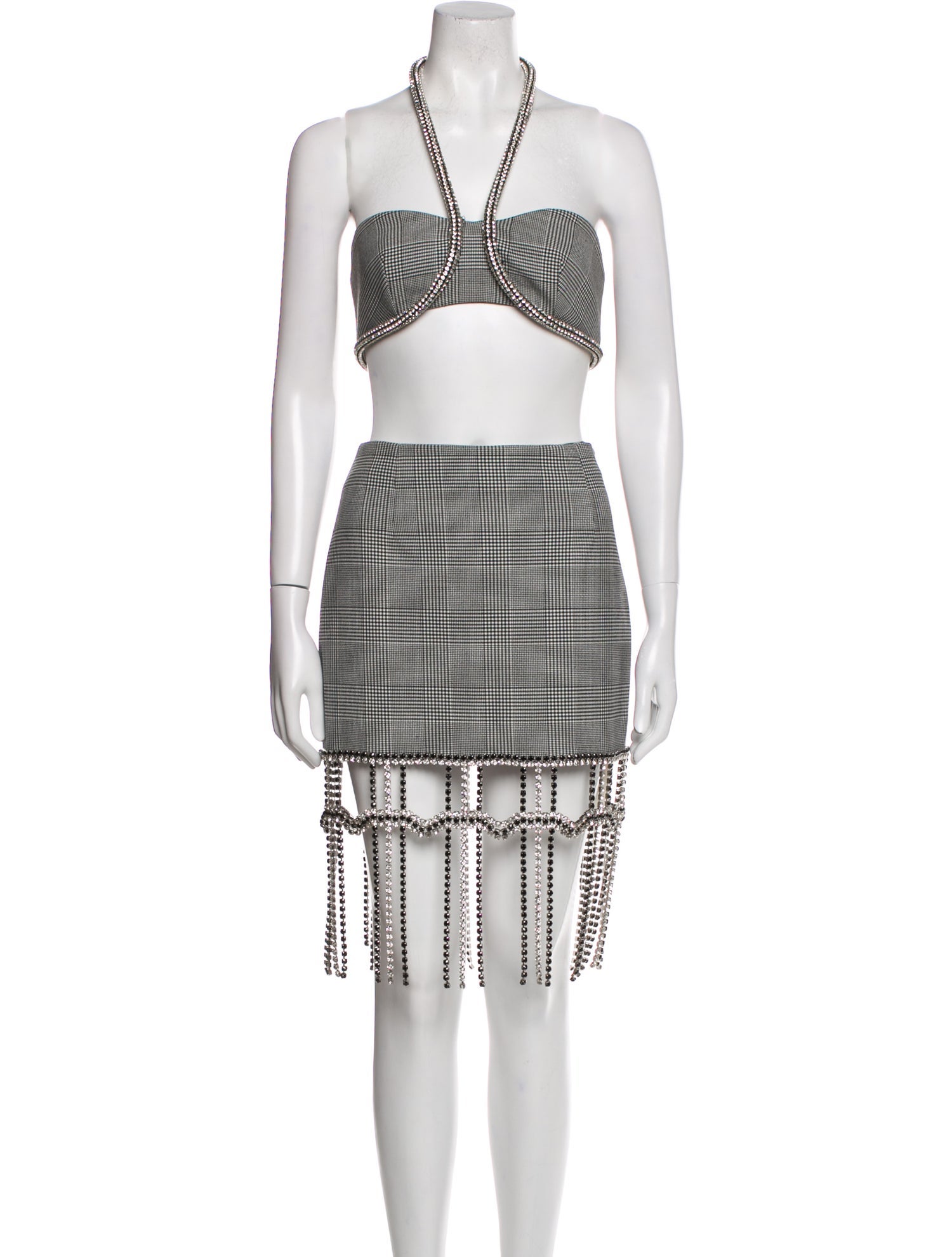 Area Plaid Print Skirt Suit