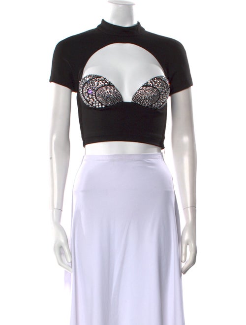 Area Printed Mock Neck Crop Top