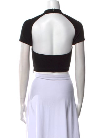 Area Printed Mock Neck Crop Top