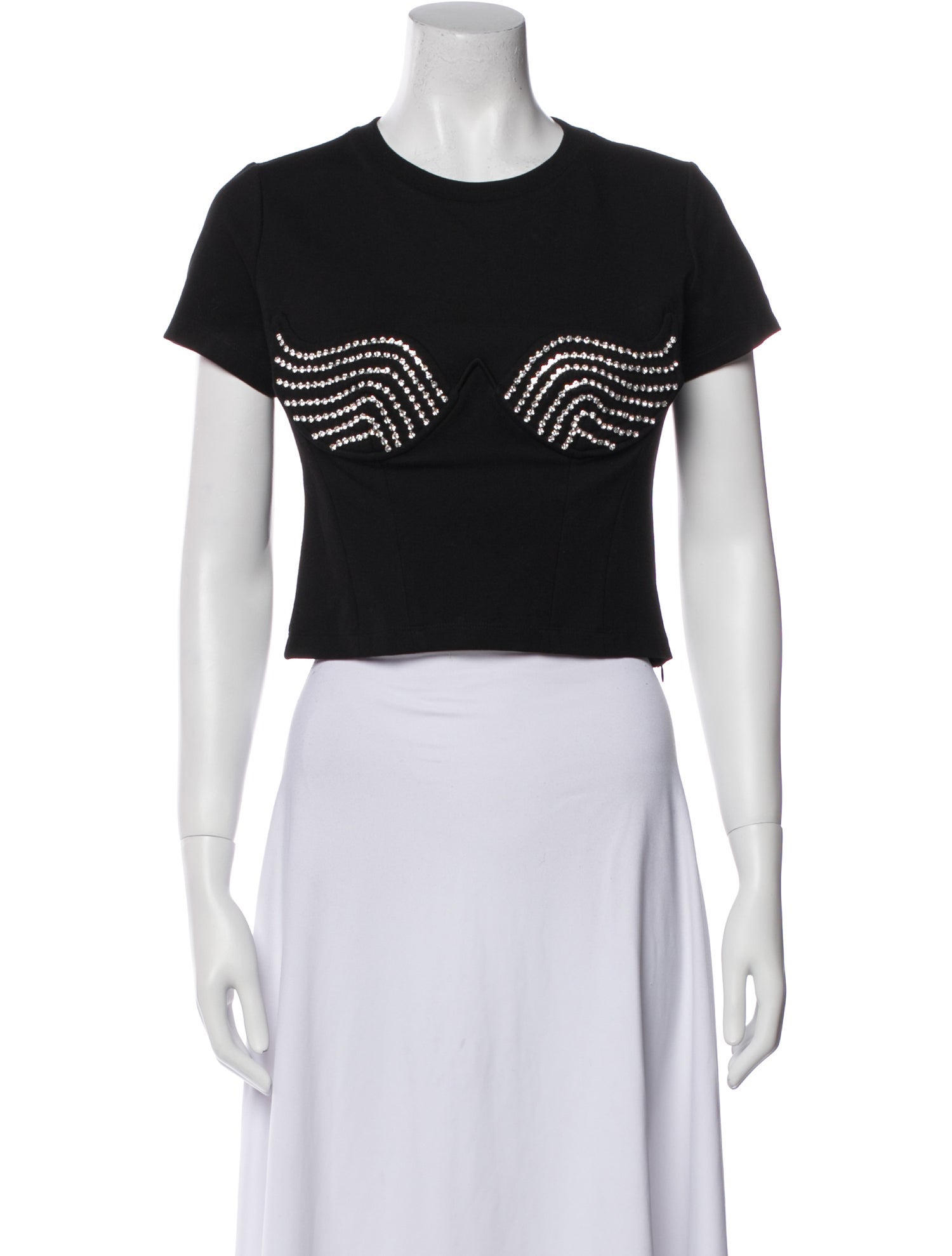 Area Printed Crew Neck Crop Top