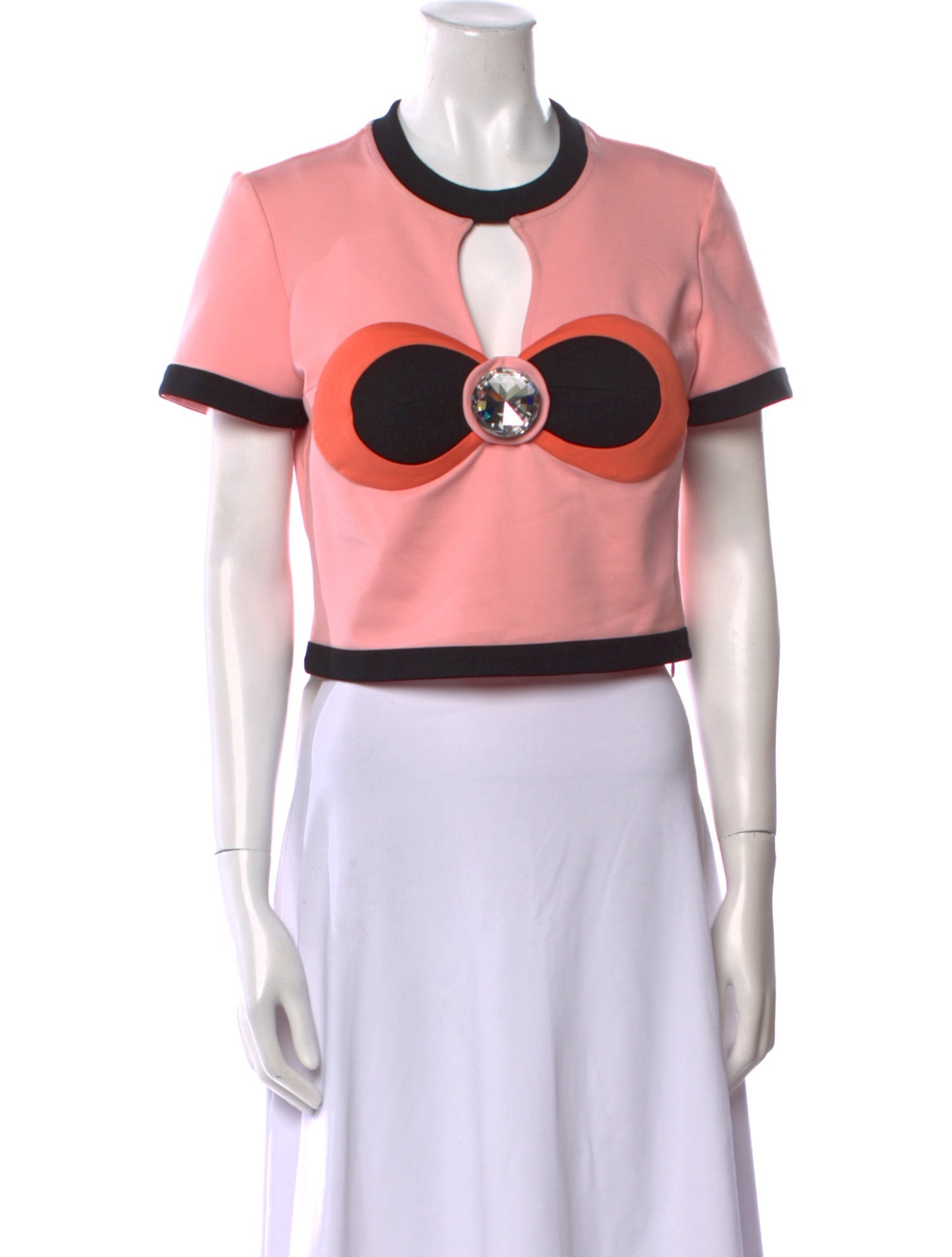 Area Printed Crew Neck Crop Top