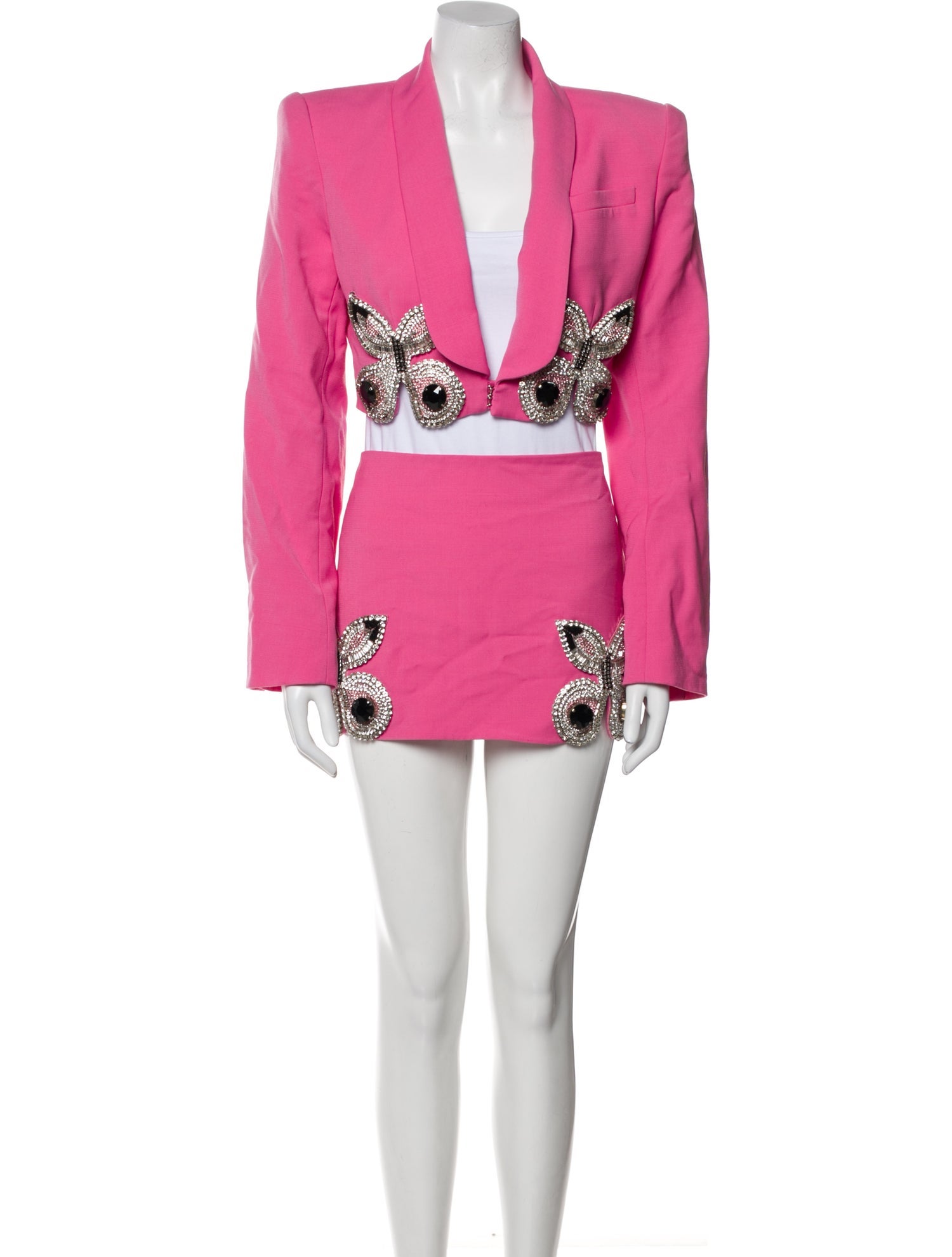 Area Virgin Wool Crystal Embellishments Skirt Set