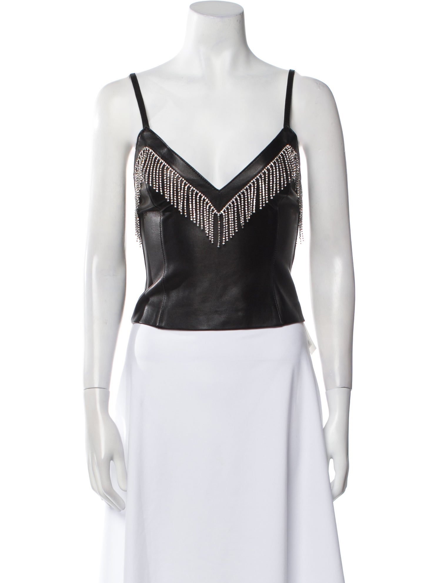 Area Leather V-Neck Crop Top w/ Tags