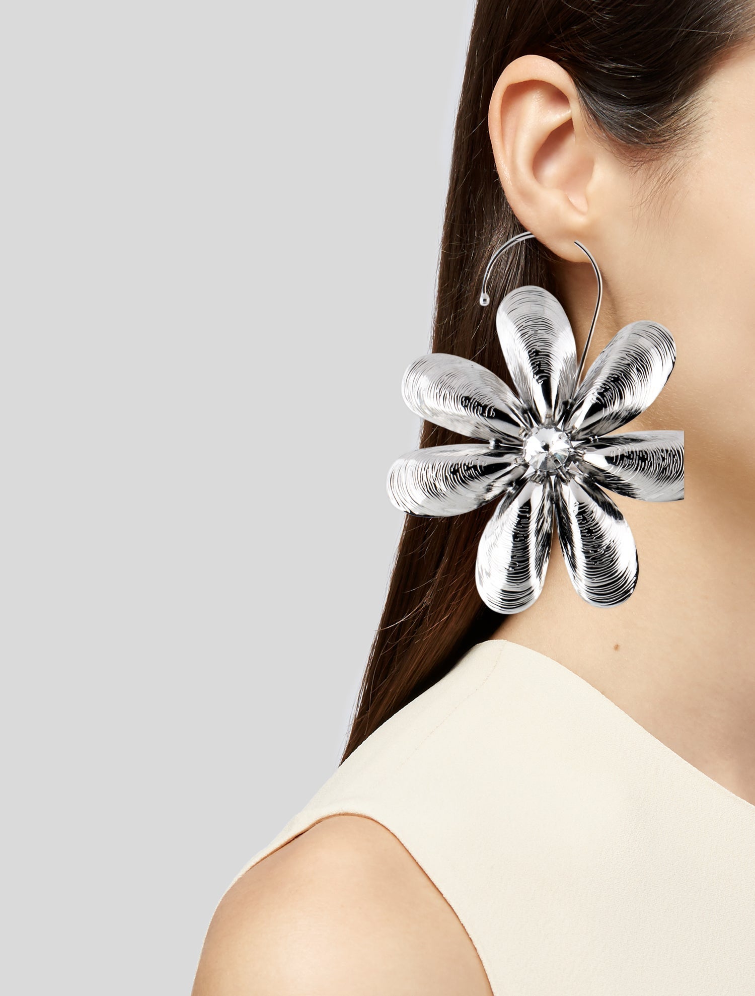 Area Crystal Oversized Flower Singular Ear Cuff Earring